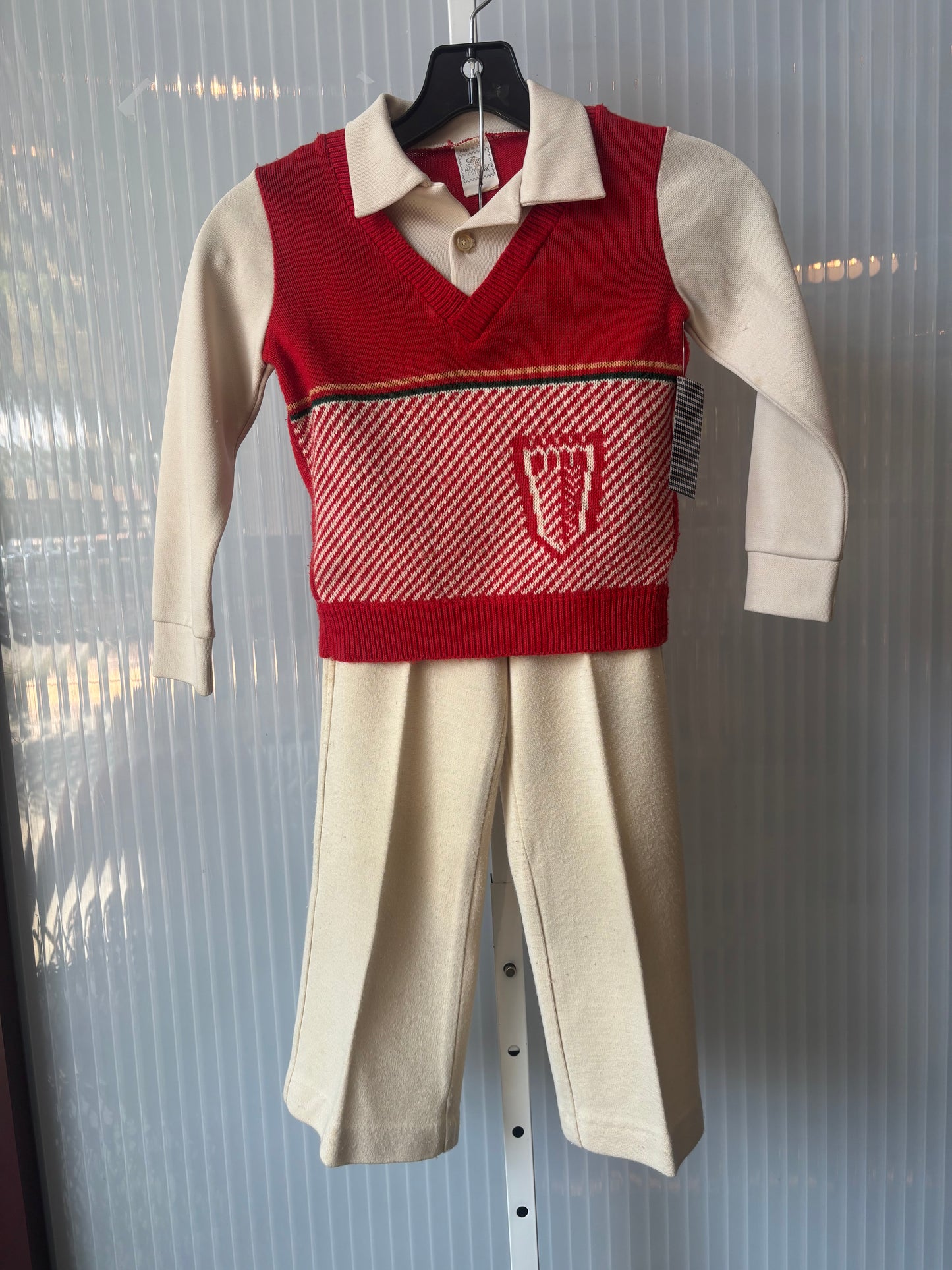 1970s Red & Cream Children's Sweater & Trouser Set