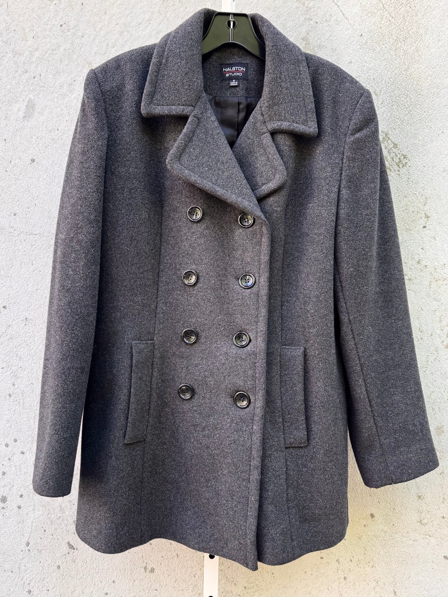 2000s Halston Gray Cashmere Wool Blend Peacoat