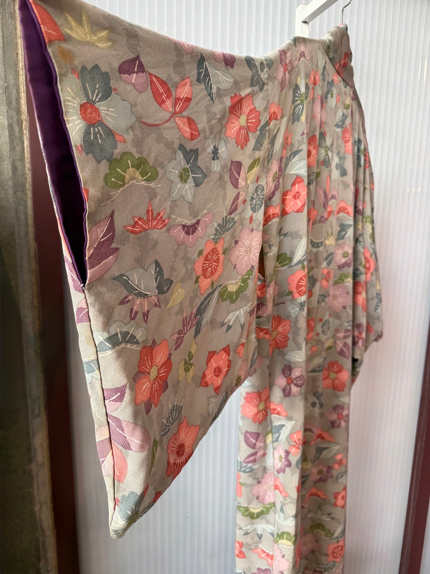 Grey Kimono with Pastel Floral Print