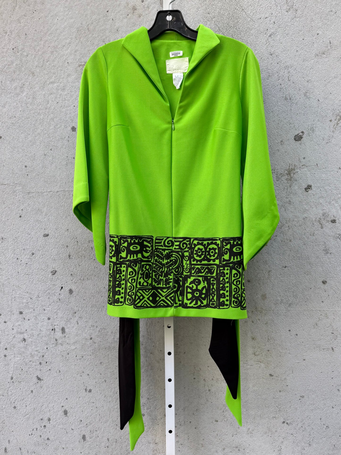 1970s Aztec-Inspired Green Top & Black Pants Set