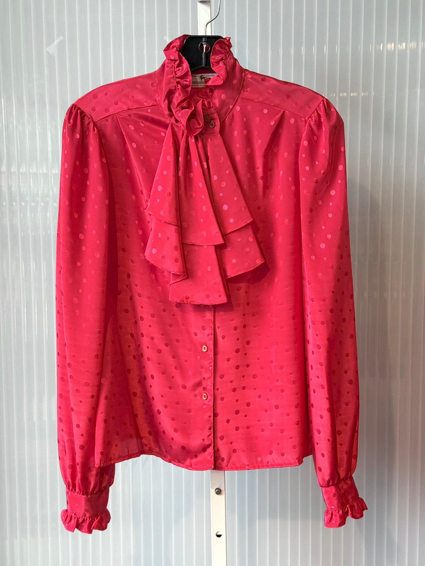1980s Red Polka Dot Button-Up Blouse with Jabot