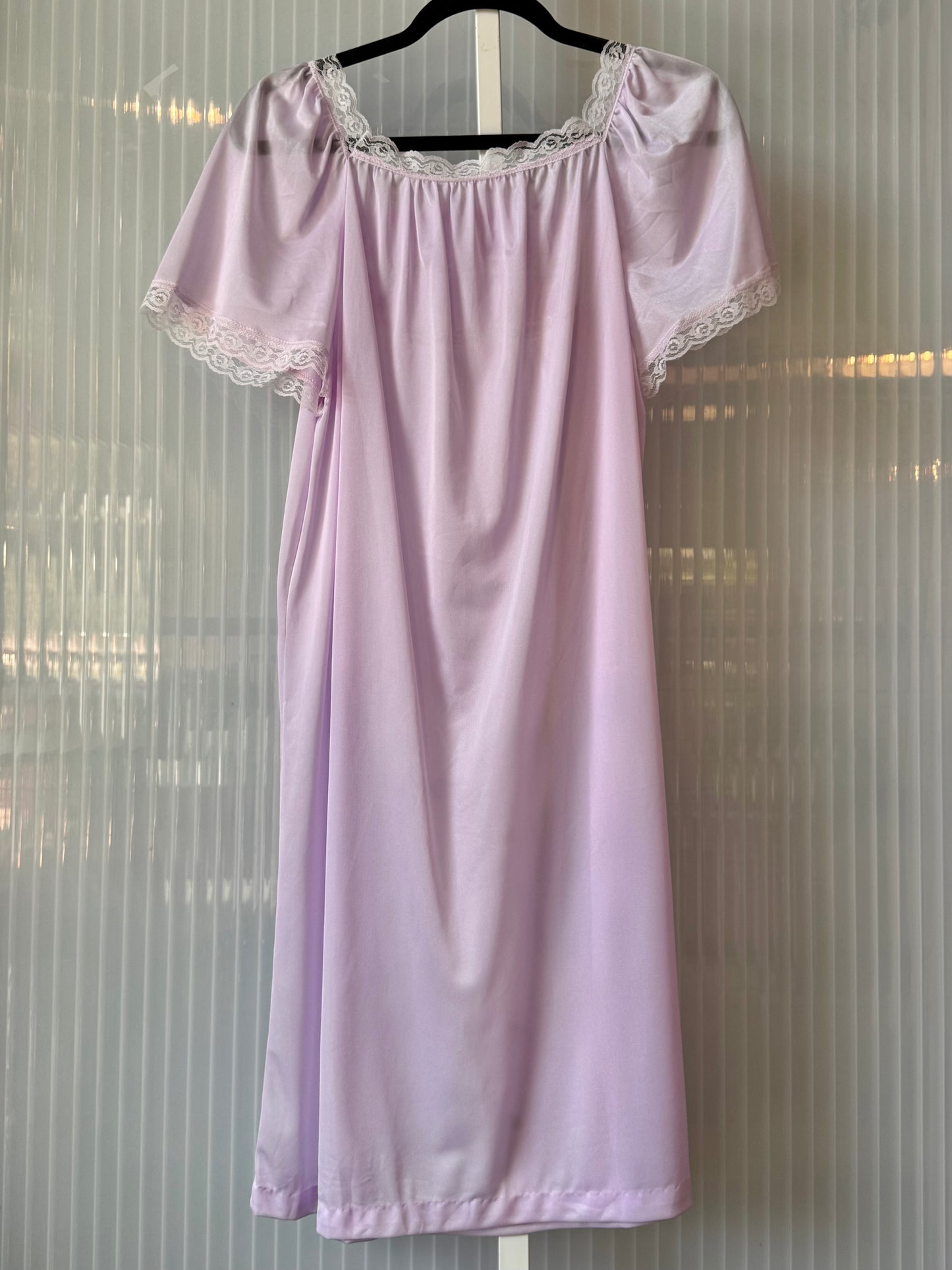 1980s Lavender Smocked Nylon Nightgown