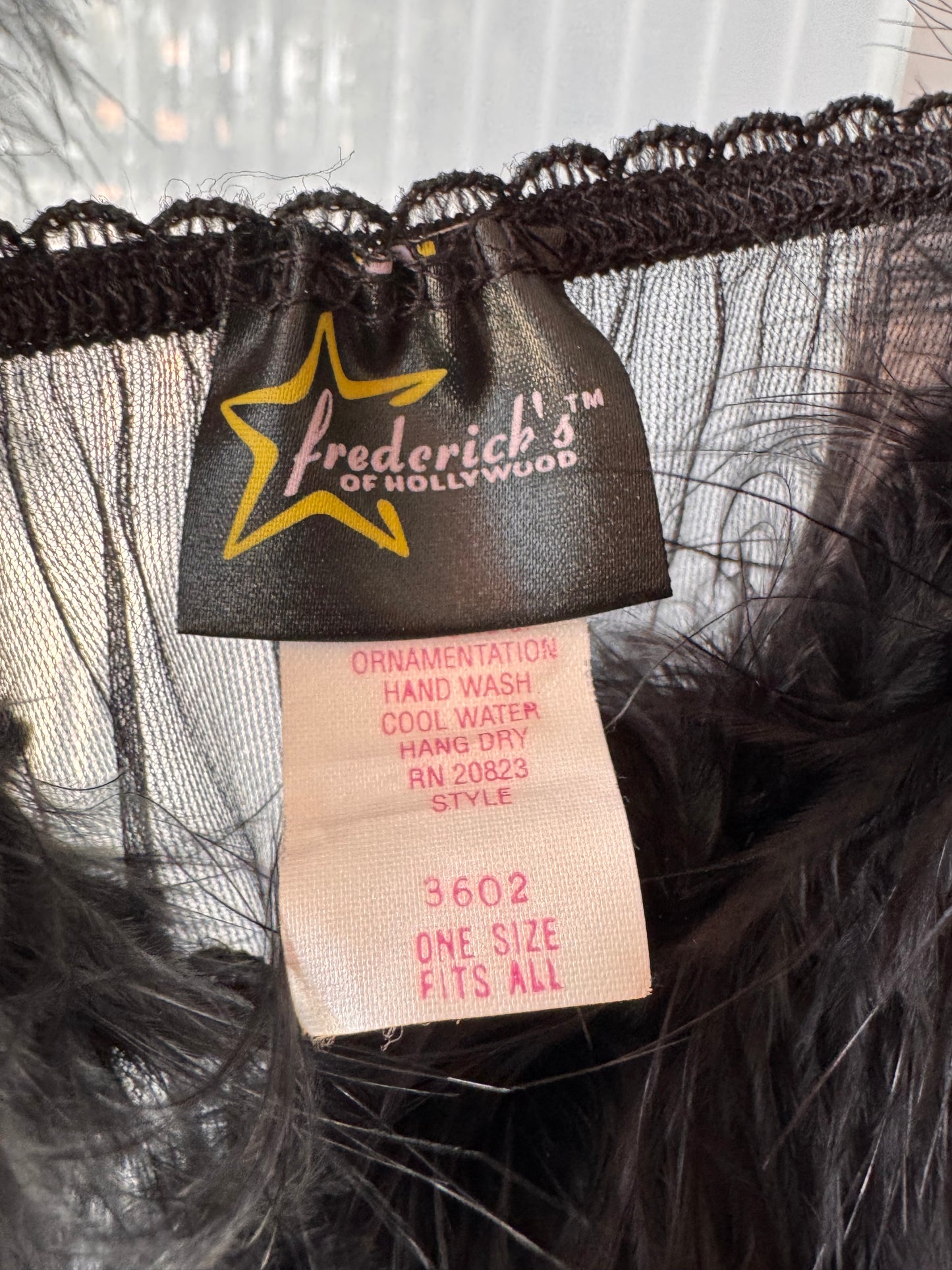 Y2K Fredericks of Hollywood Black Sheer Feather Trim Lingerie