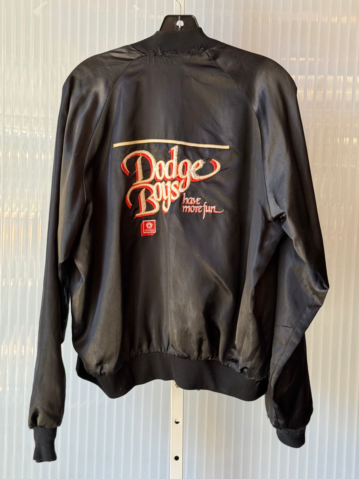 1980s Black Satin "Dodge Boys" Bomber Jacket