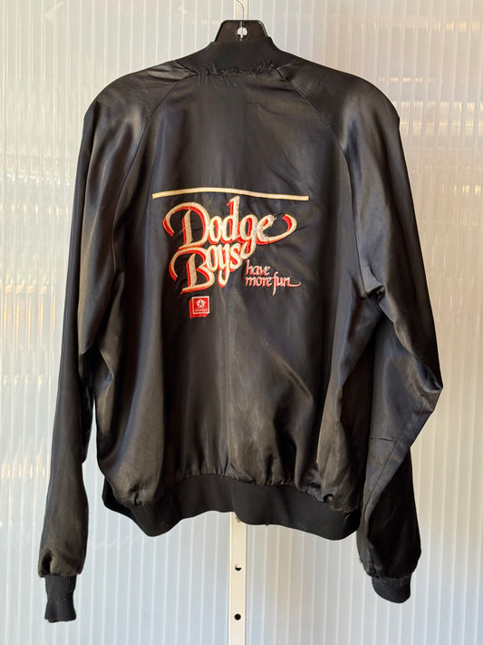 1980s Black Satin "Dodge Boys" Bomber Jacket