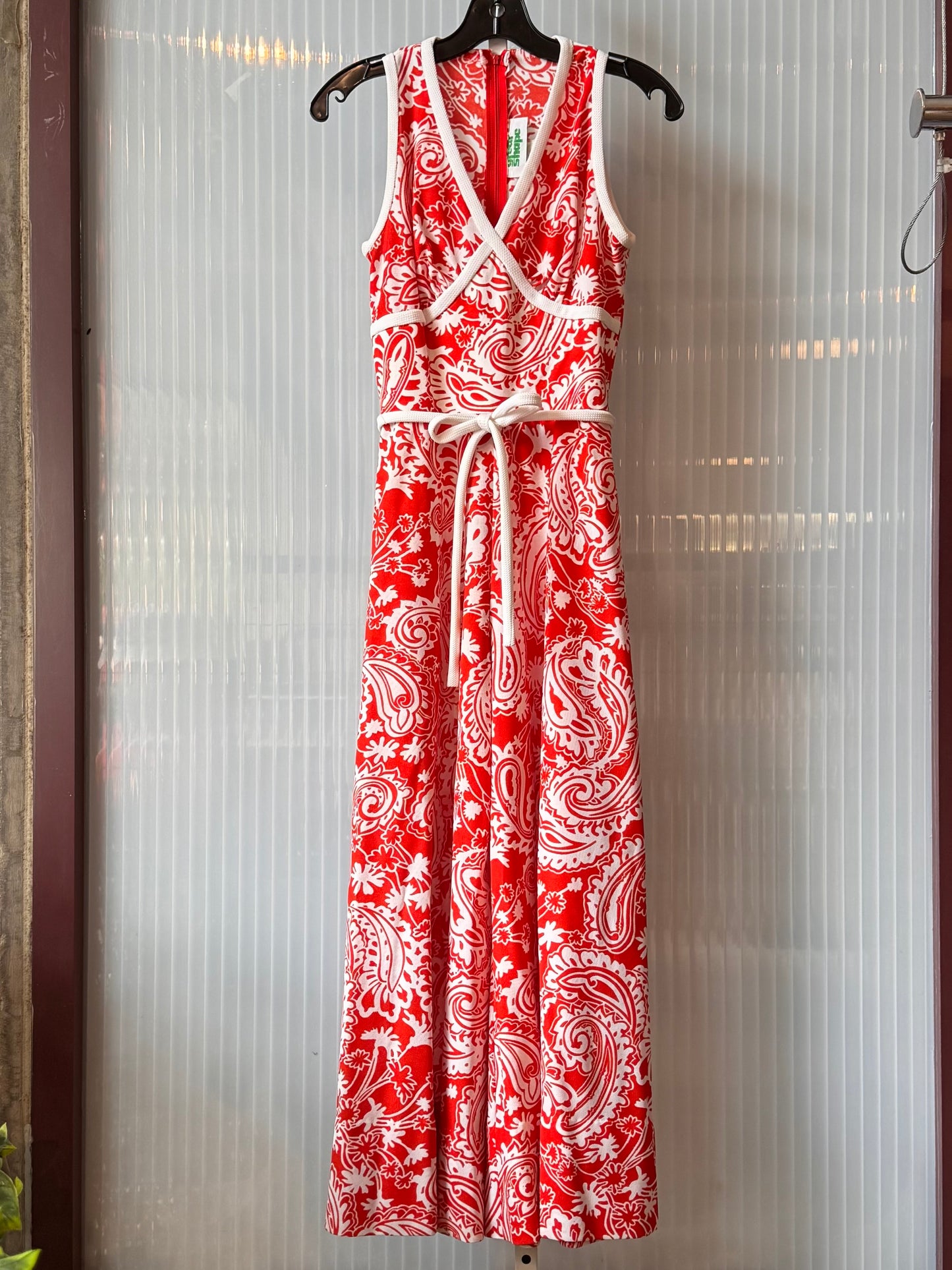 1970s Red & White Paisley Pattern Jumpsuit