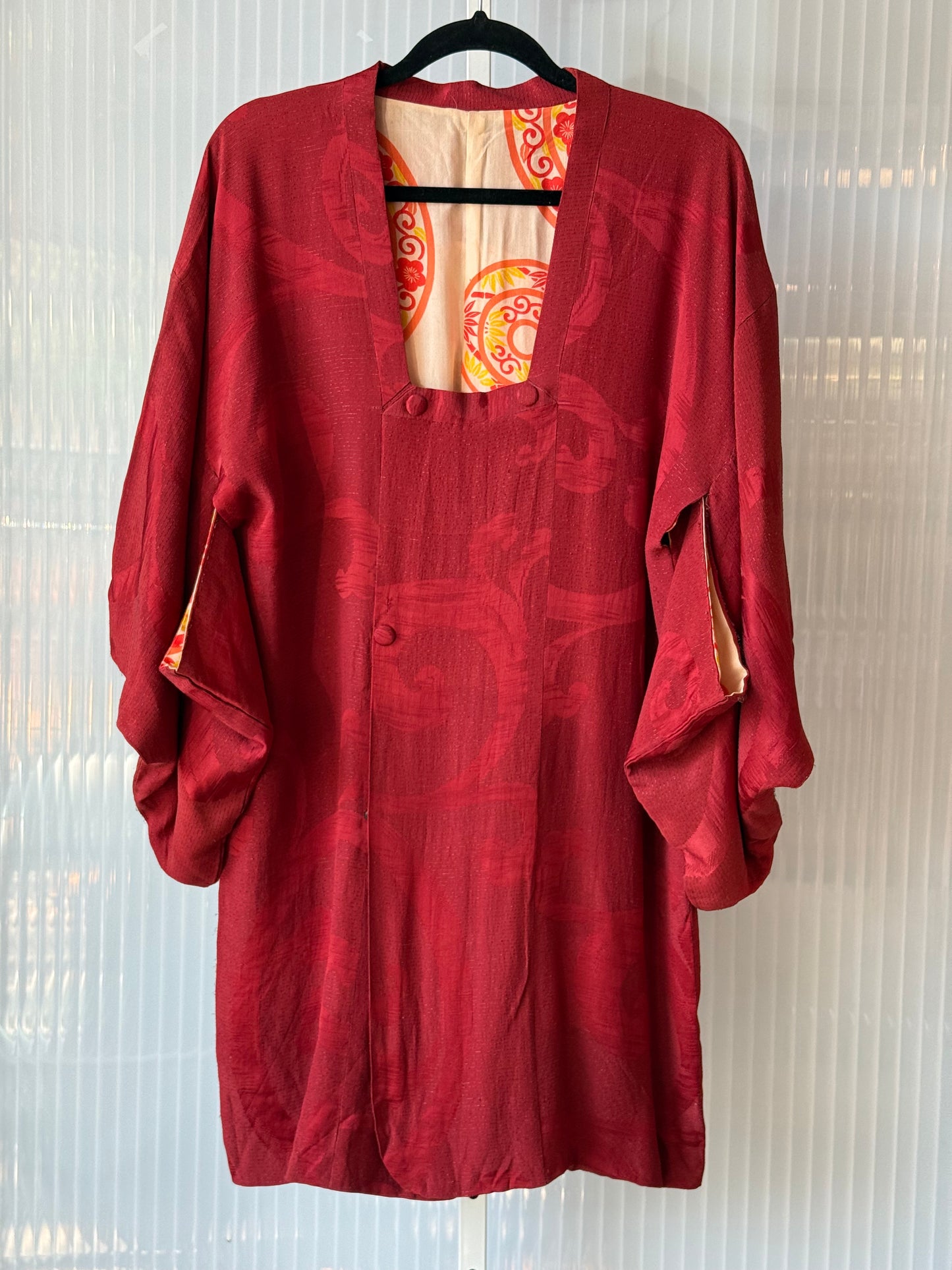 Deep Red Haori w/ Cream & Orange Lining