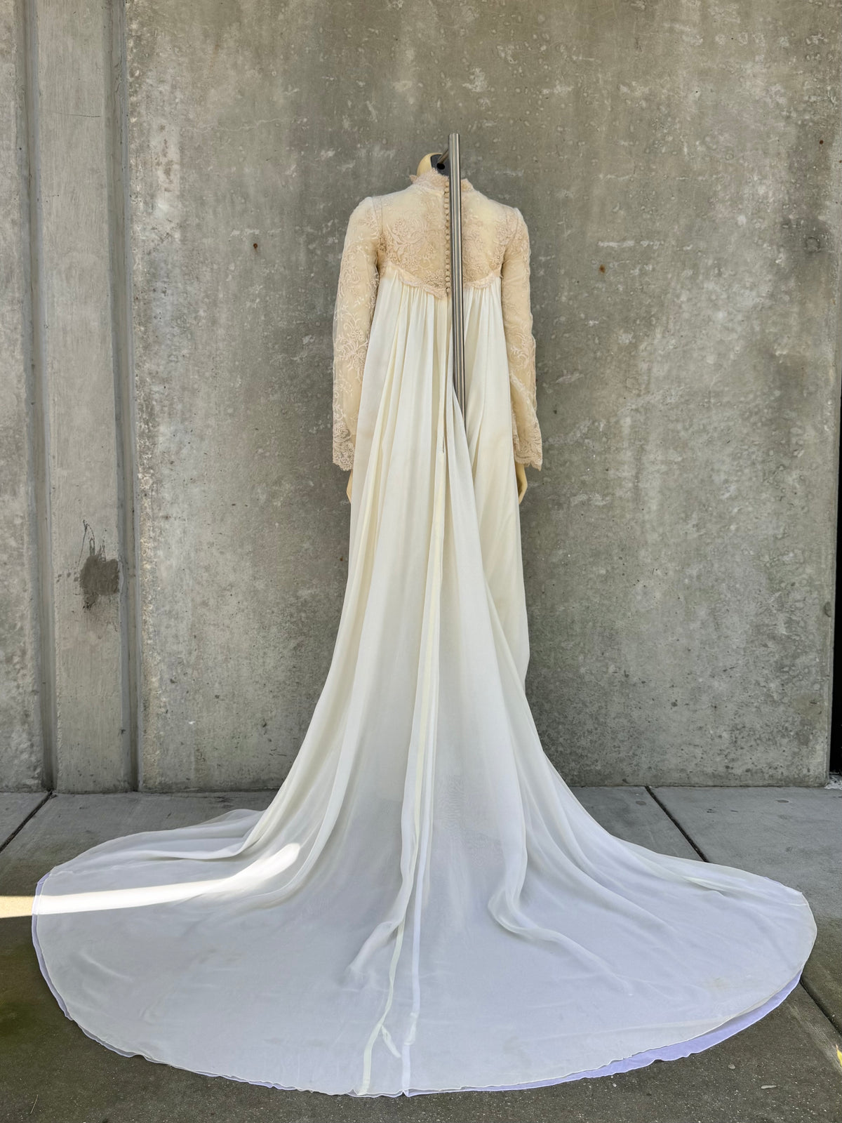 1960s Cream Empire Waist Lace & Organza Wedding Dress