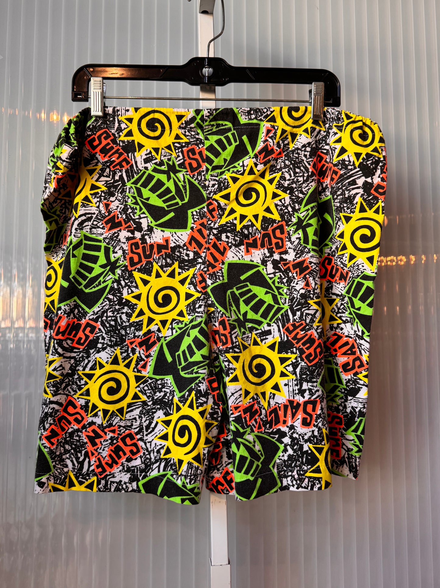 1990s Black & White Neon Printed Summer Shorts