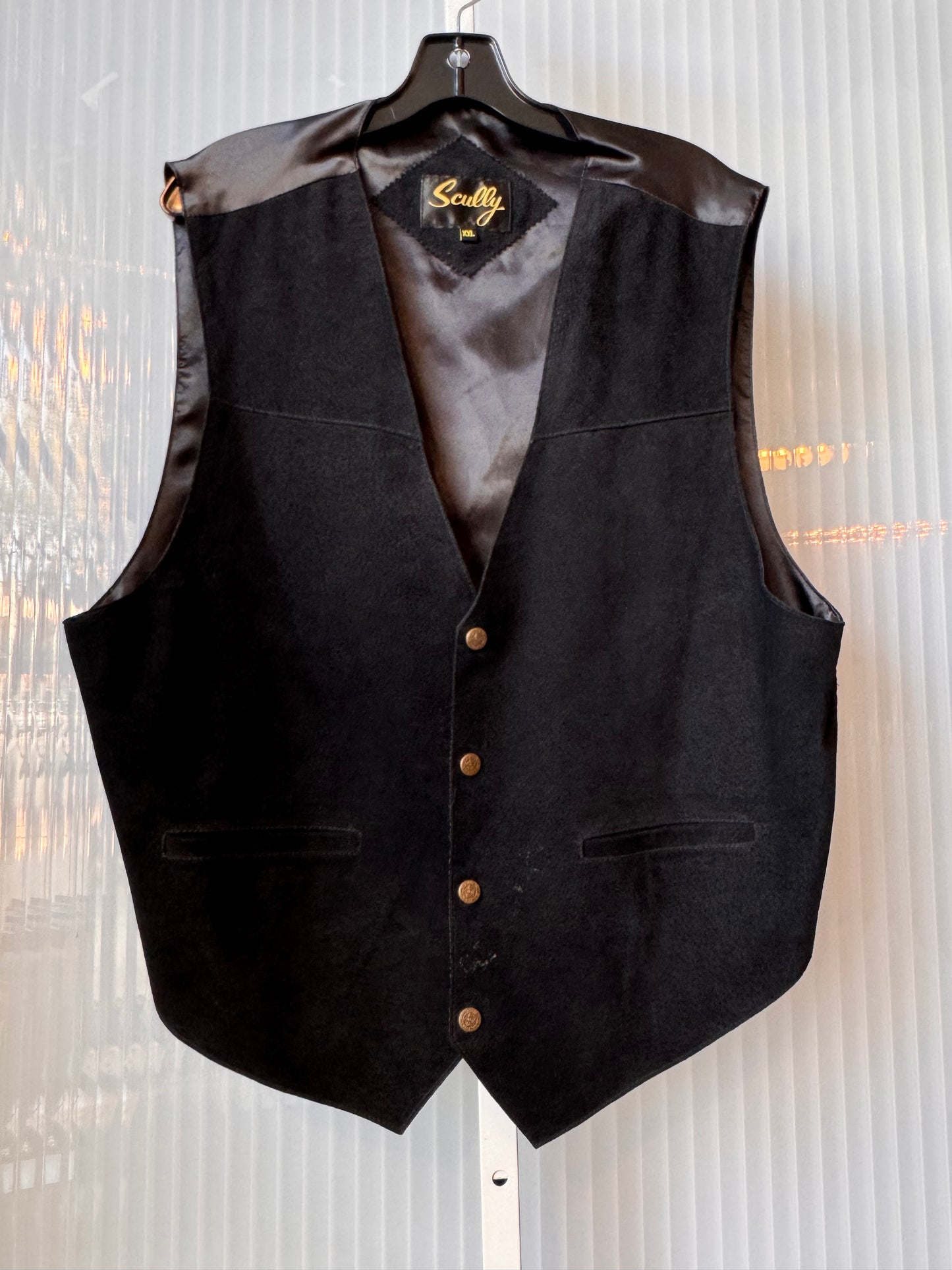 1990s Black Suede-Front Western-Style Snap-Up Vest