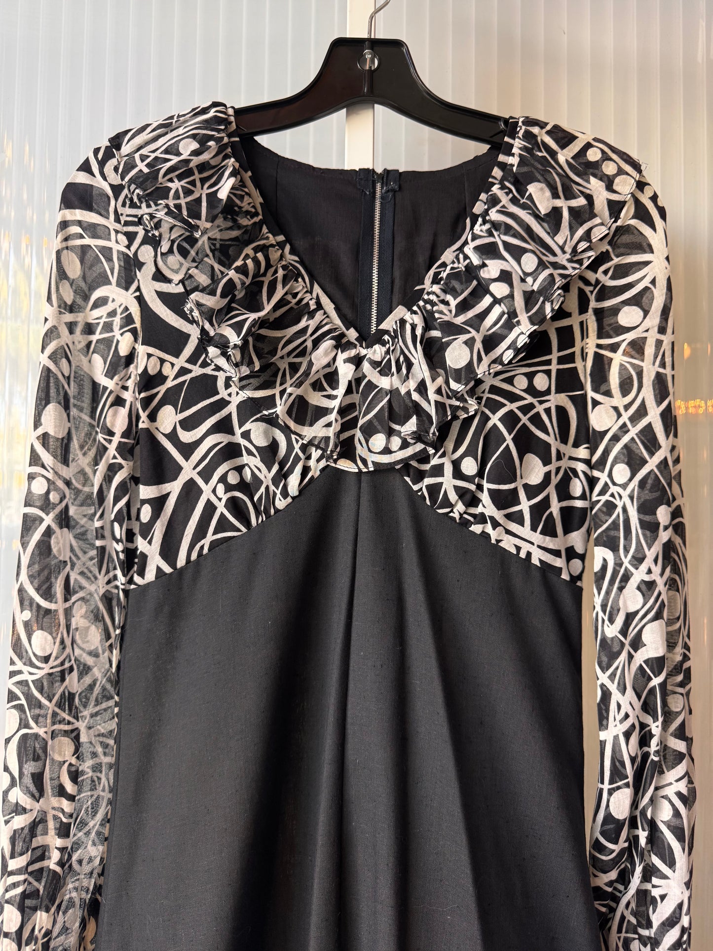 1970s Black & White Empire Waist Maxi Dress