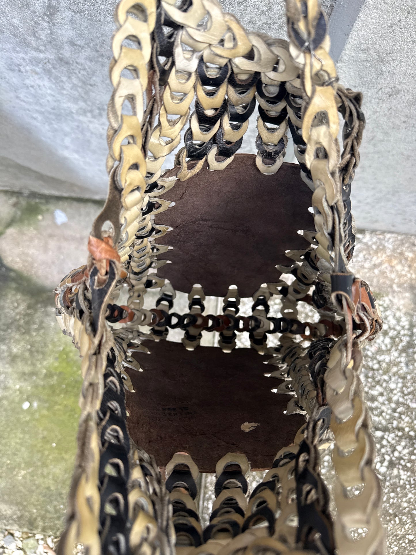 Beige Brown and Black Leather Interlocked Purse