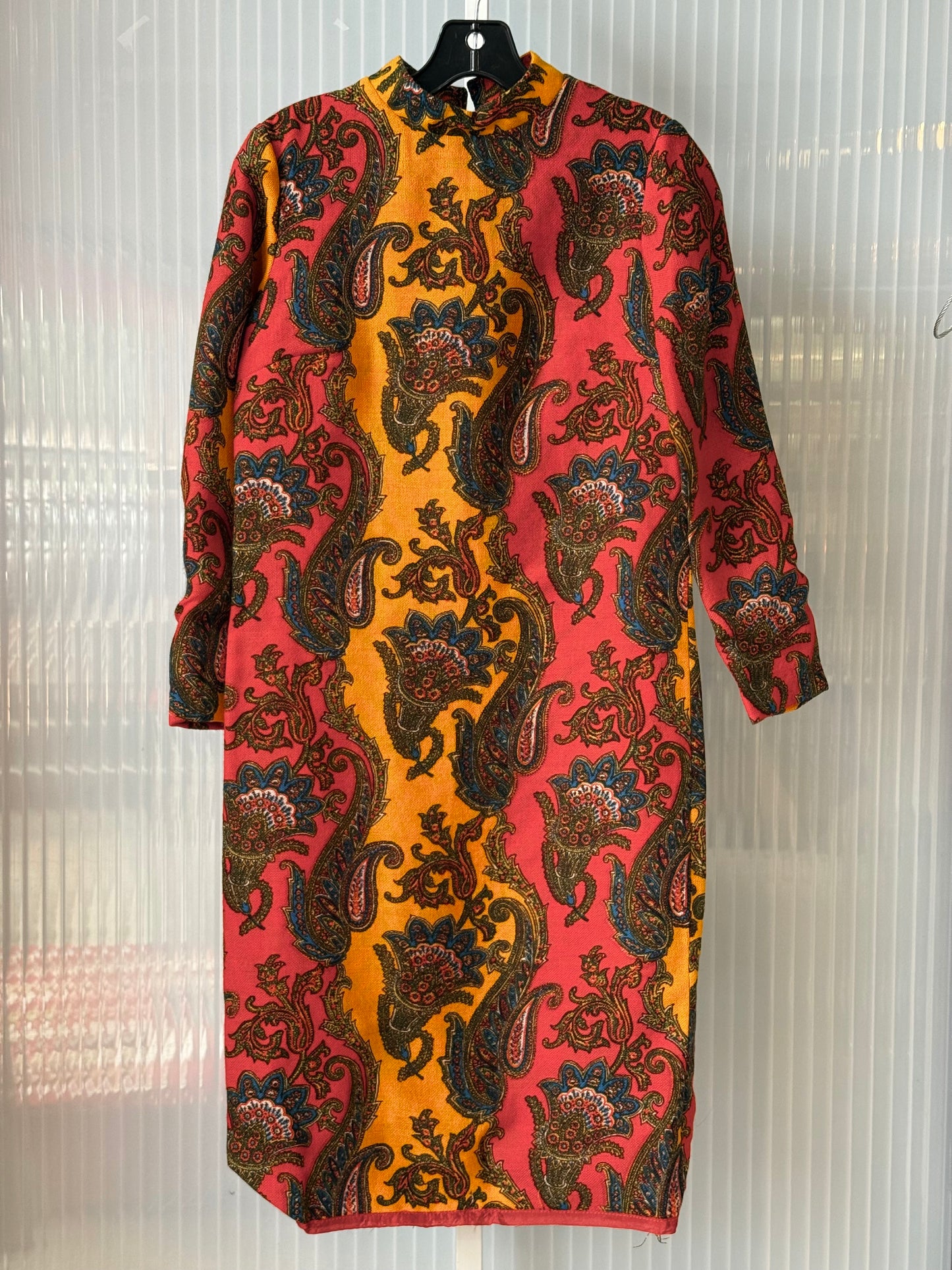 1960s Red & Orange Paisley Print Wool Dress