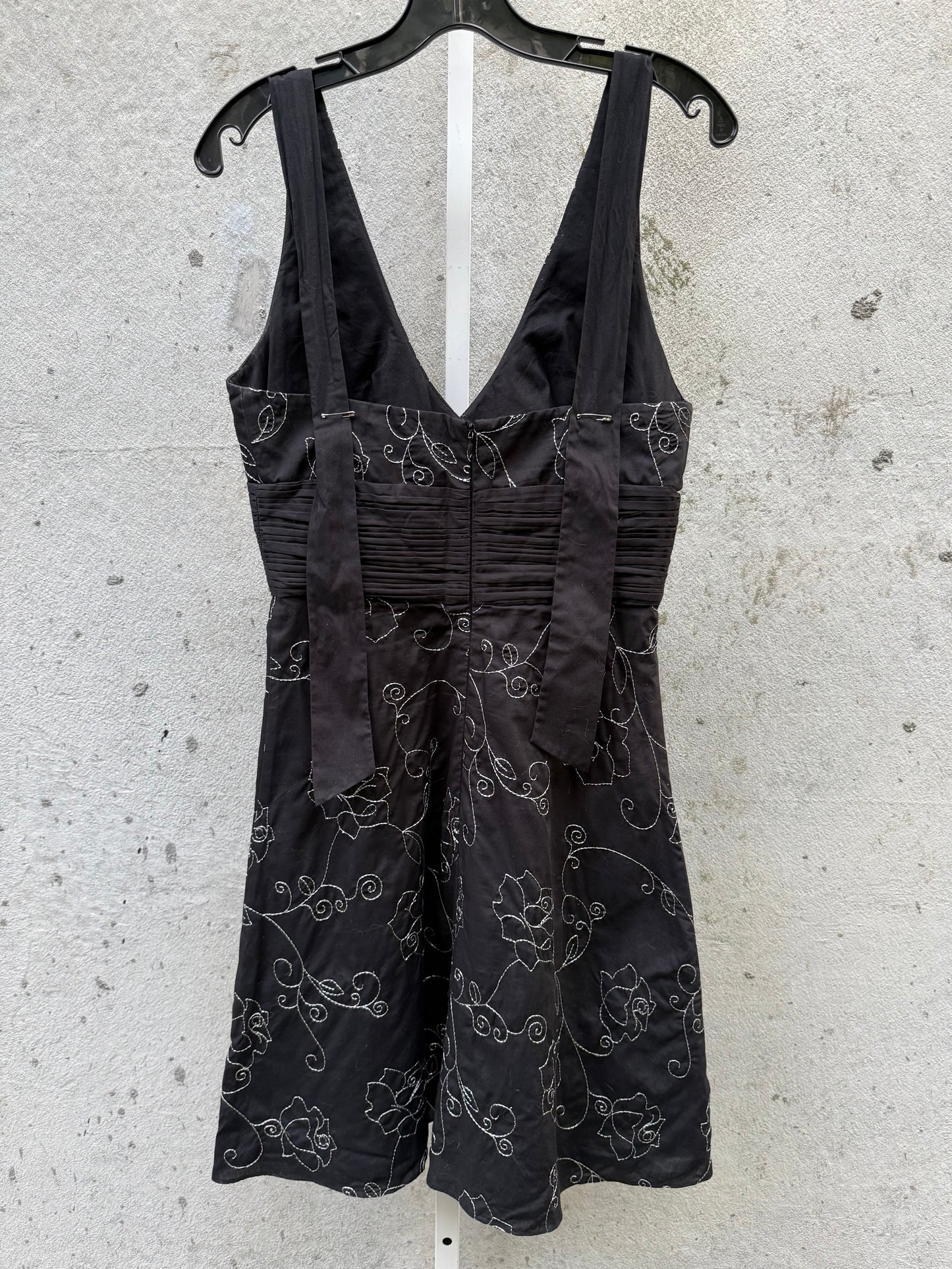 Black Hauler Dress with Silver Floral Embroidery