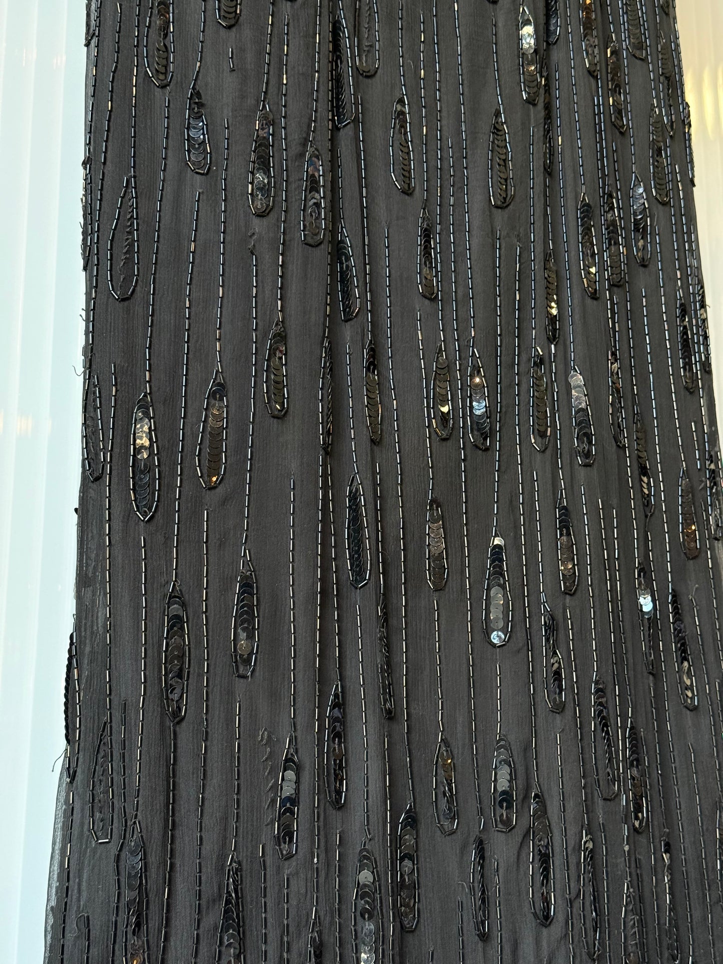 1980s Black Sequin Gown w/ Gold Beading