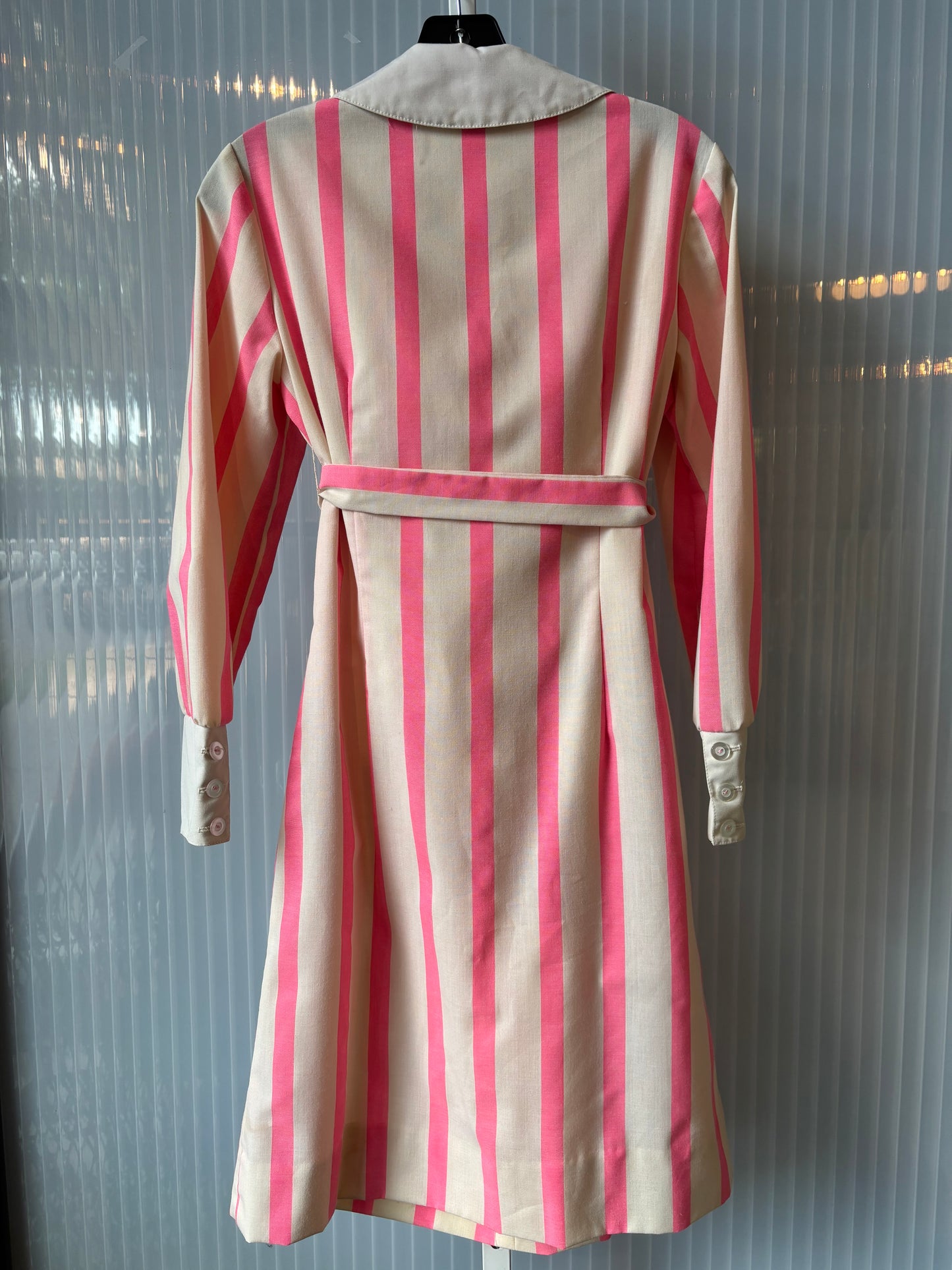 1960s Pink & White Point-collar Stripe Shirtwaist Dress