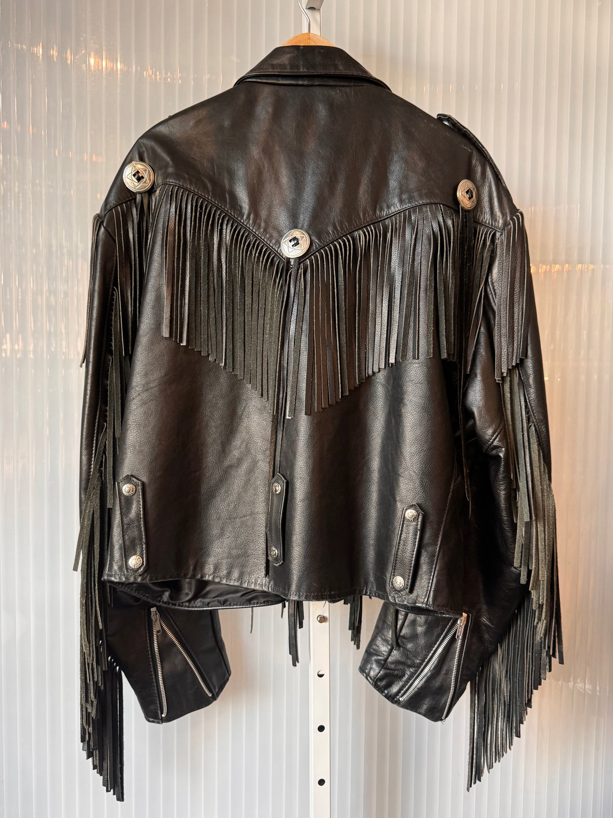 1990s Black Leather Fringe Western Moto Jacket