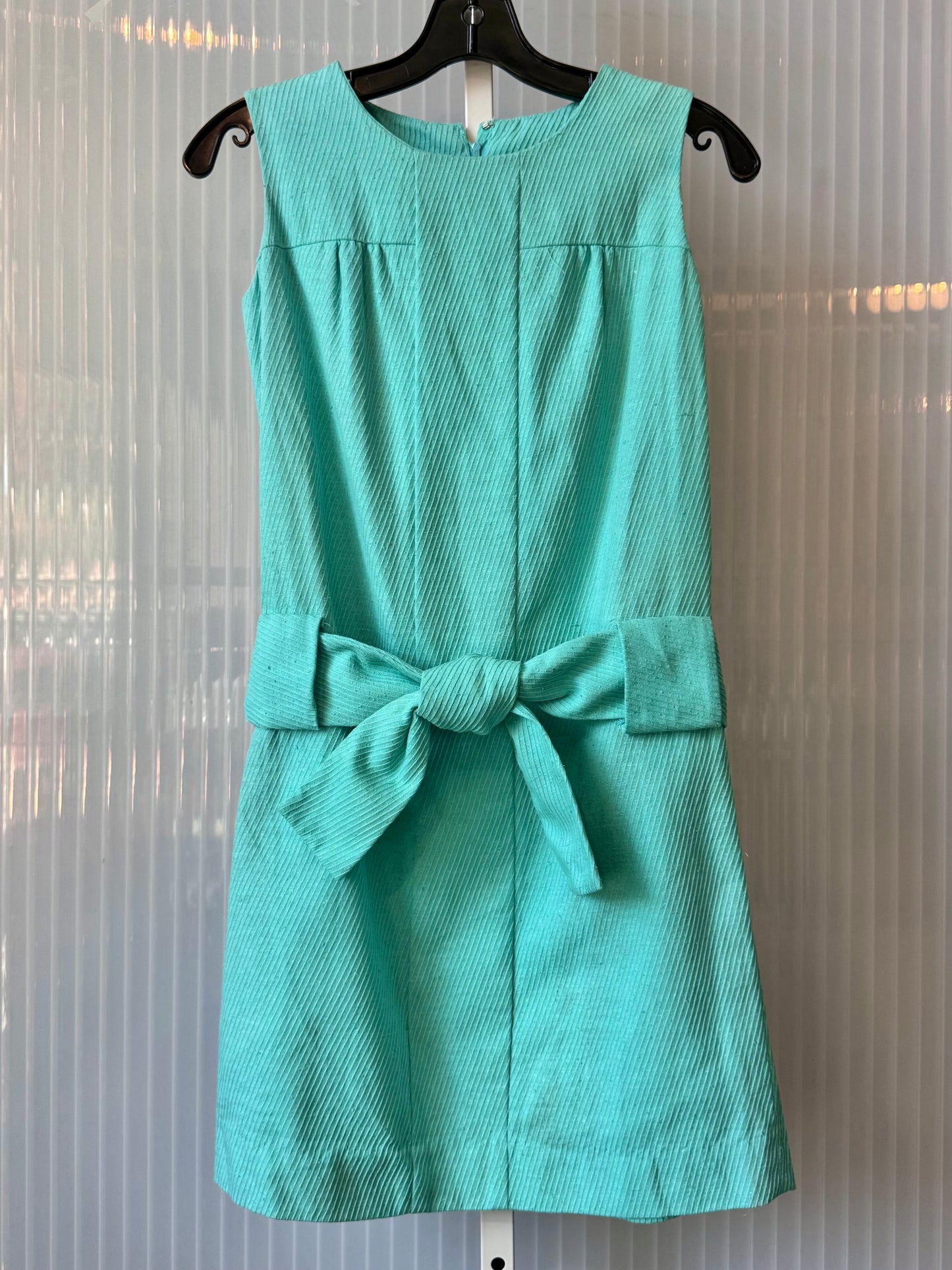 1960s Teal Blue Textured Drop-waist Shift Dress