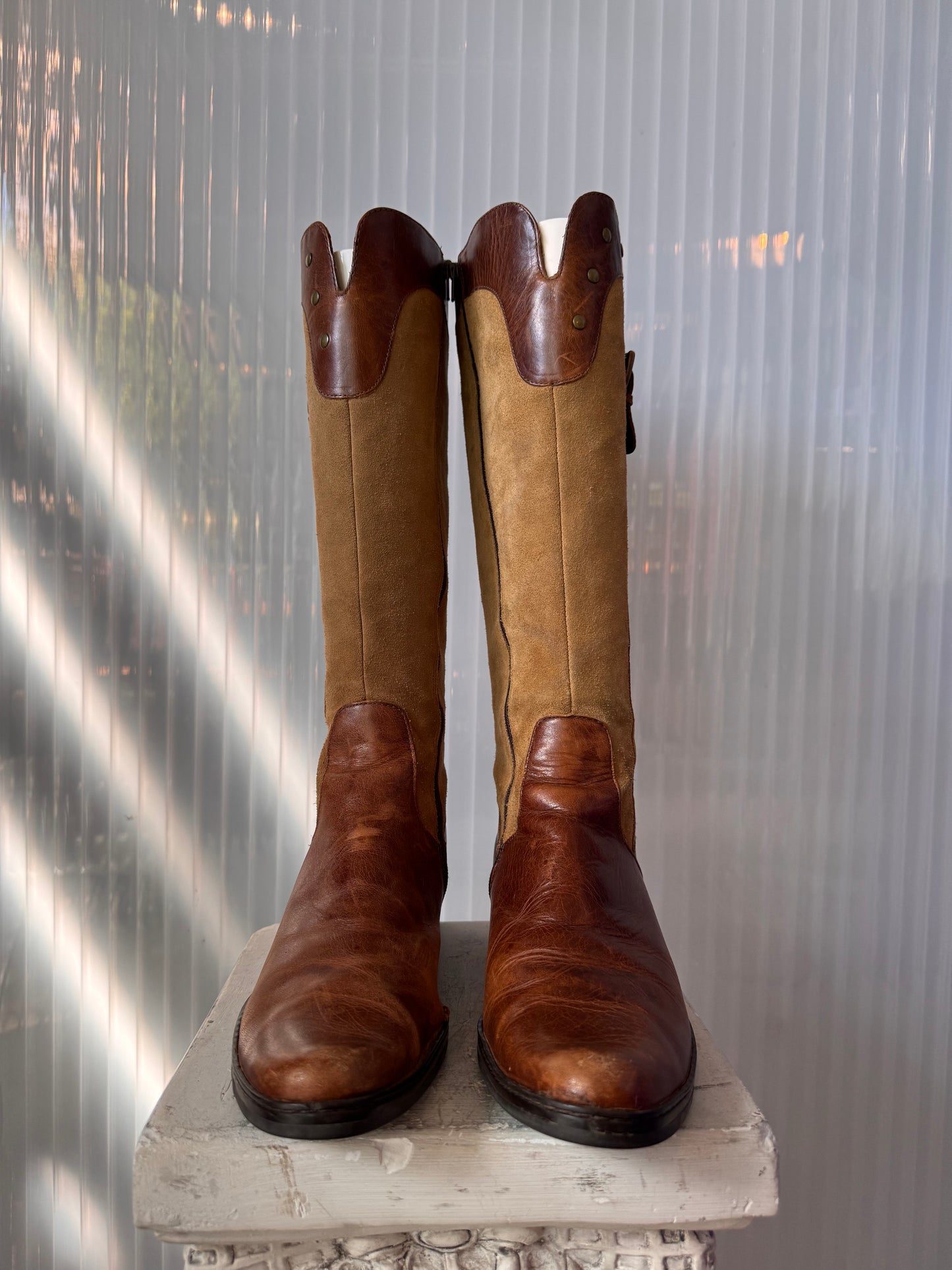 Two-Toned Brown Leather & Suede Boots Size 7 1/2M