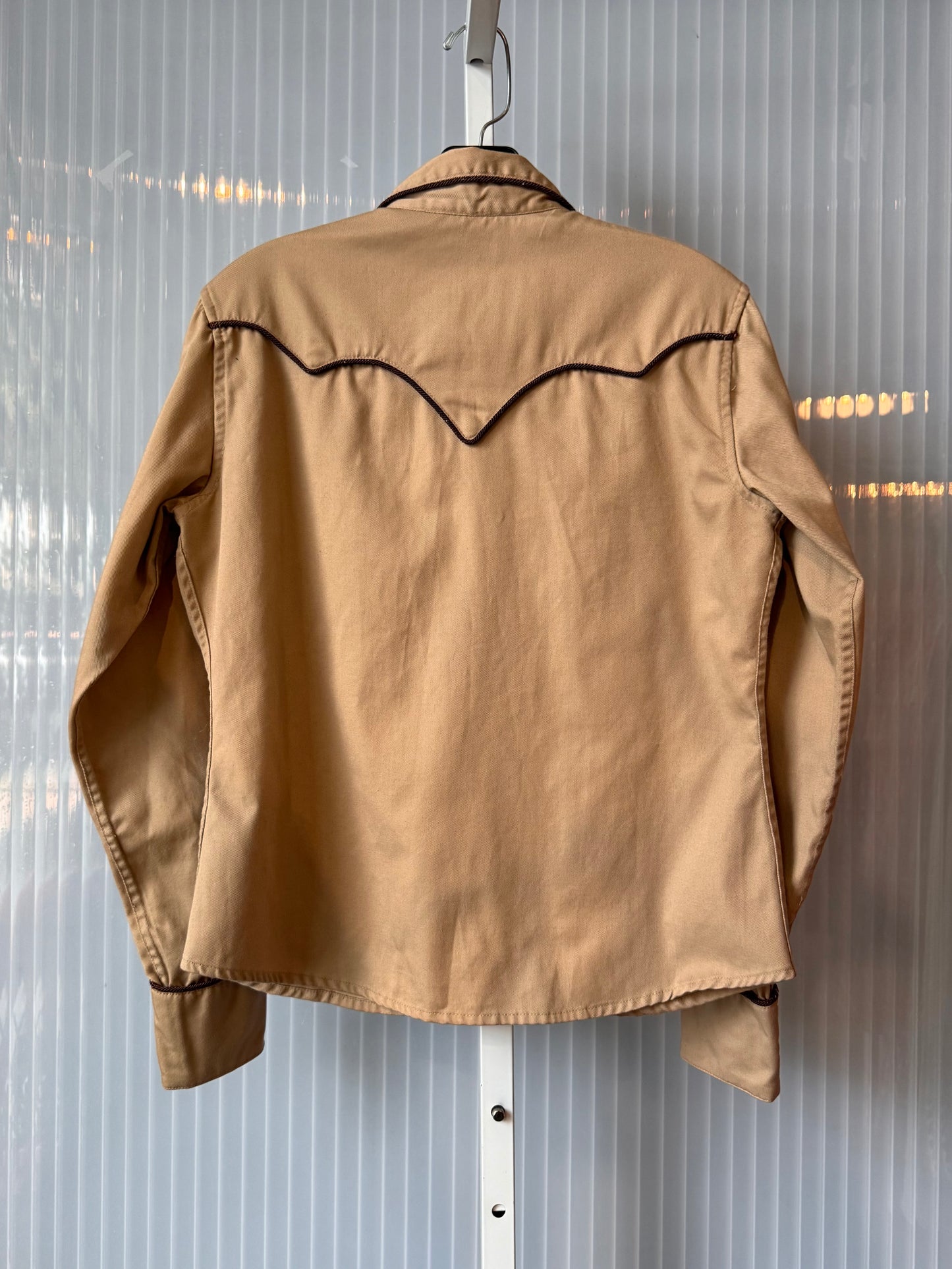 1990s Floral Embroidered Tan and Brown Western Shirt