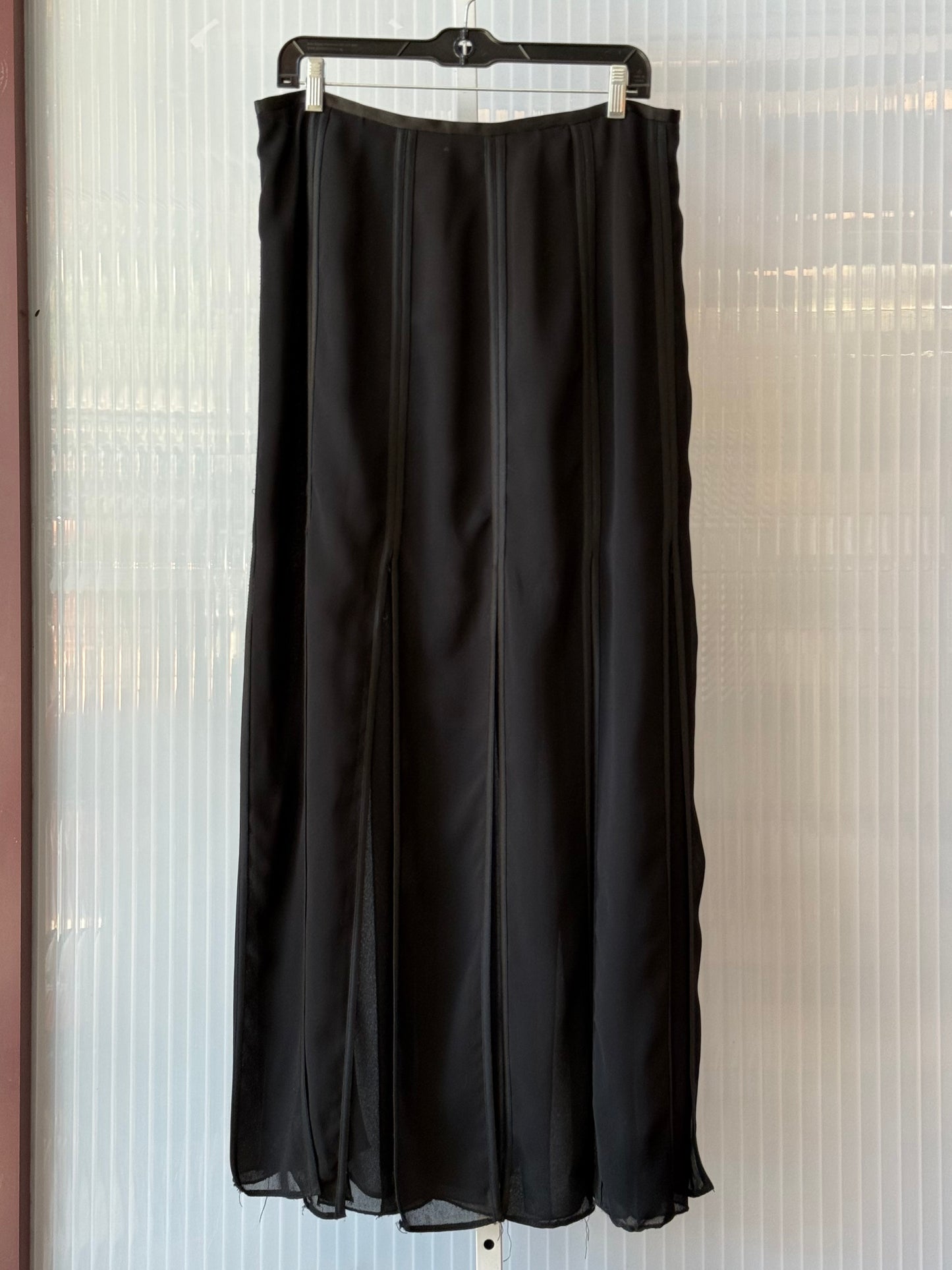 1980s Black Crepe Flowy Panel Strips Skirt