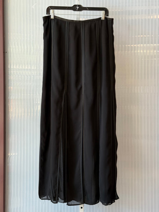 1980s Black Crepe Flowy Panel Strips Skirt