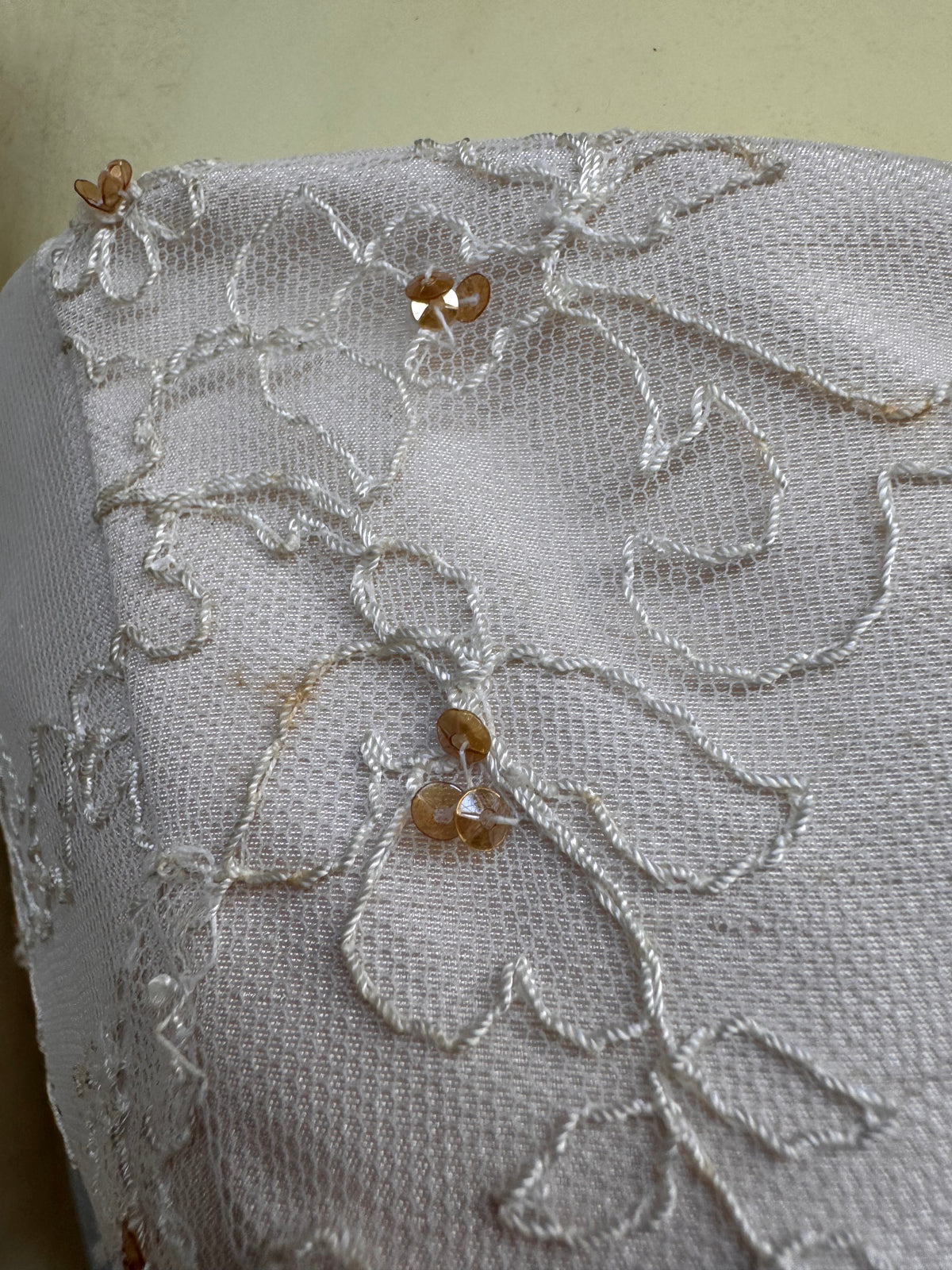 Y2K Taupe Floral Mesh Strapless Wedding Dress