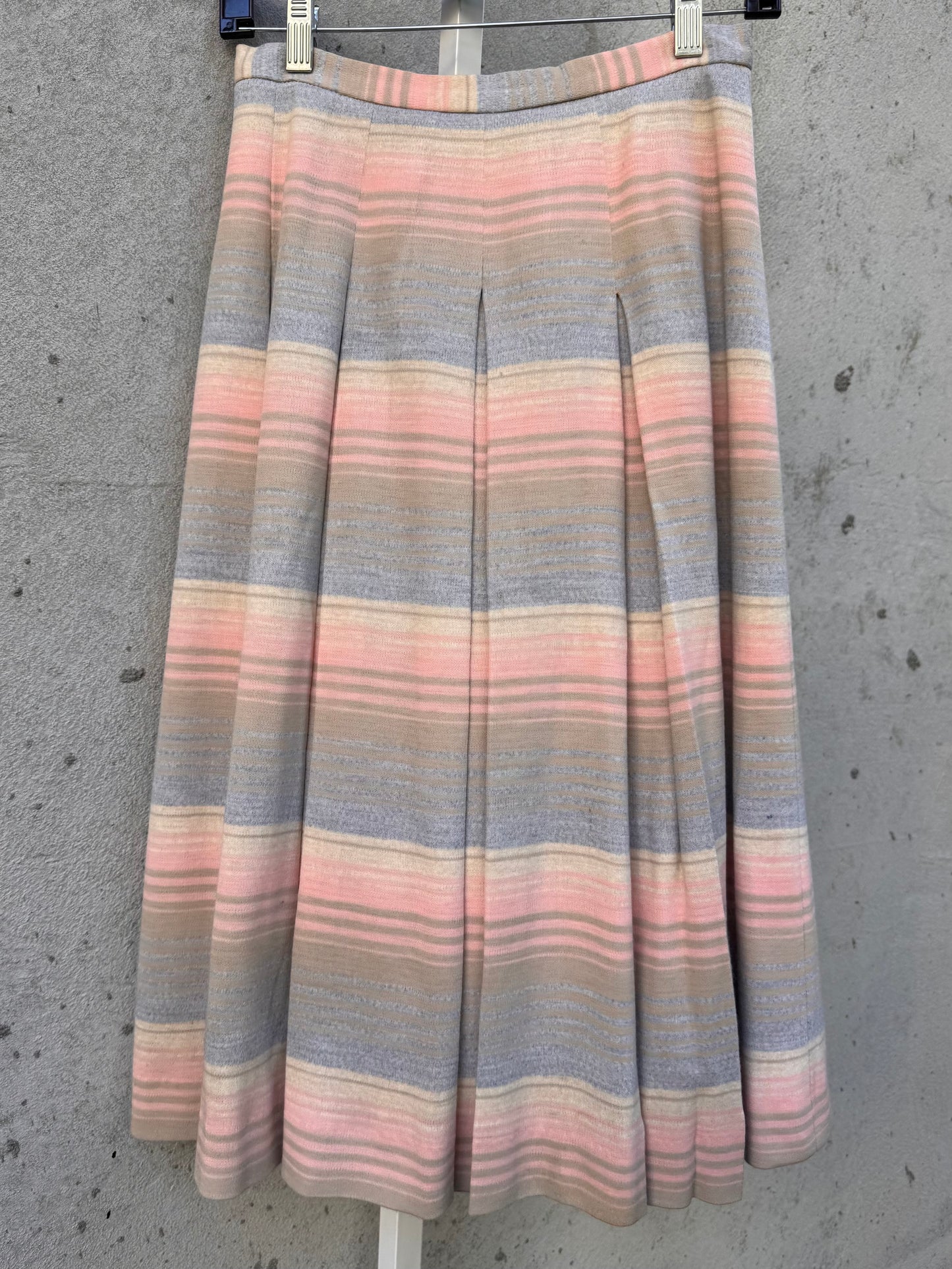 1950s Pink & Tan Striped Pleated Mid-Length Skirt