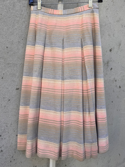 1950s Pink & Tan Striped Pleated Mid-Length Skirt