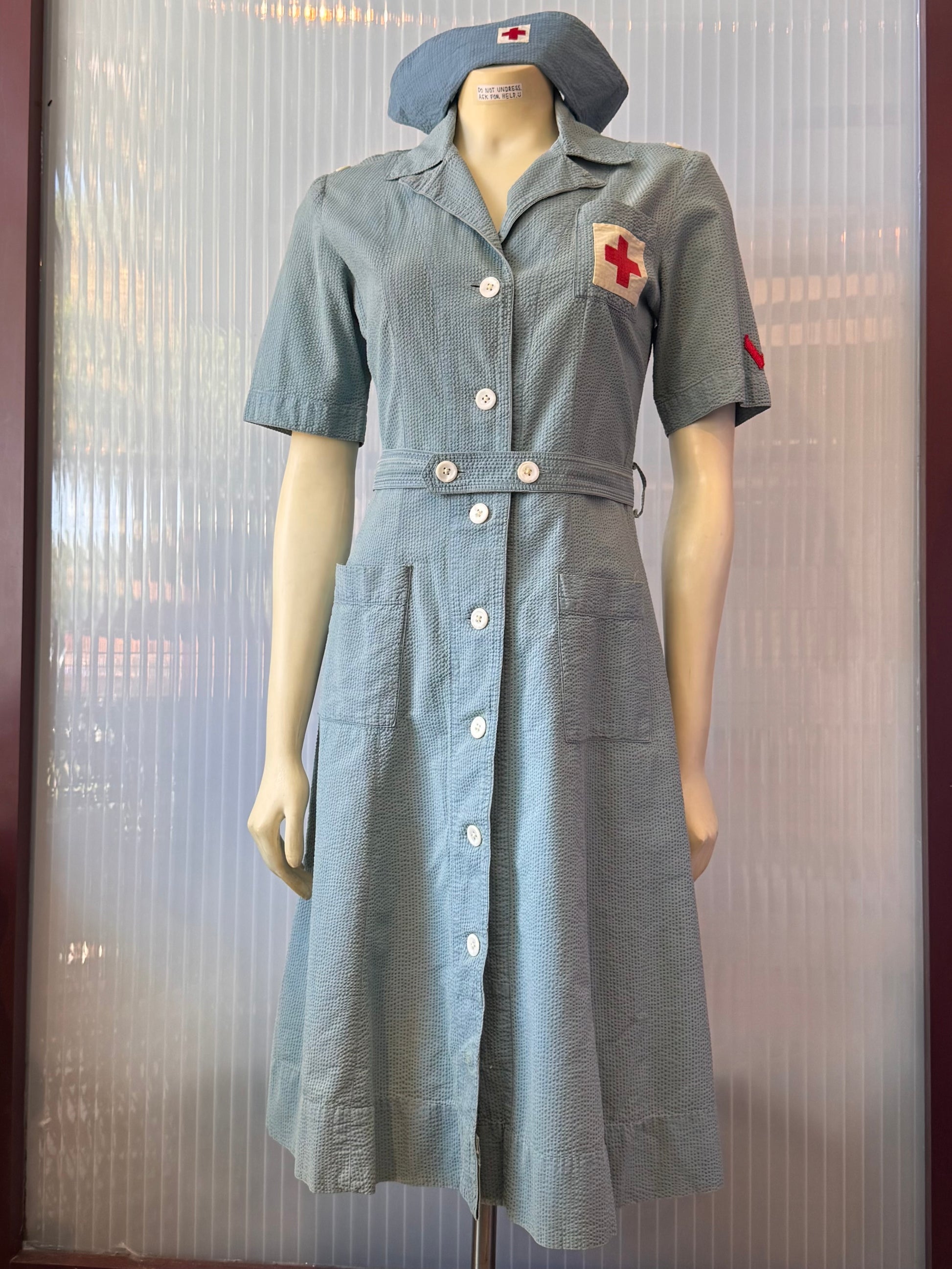 1940s / 1950s Blue American Red Cross Nurse Uniform Dress
