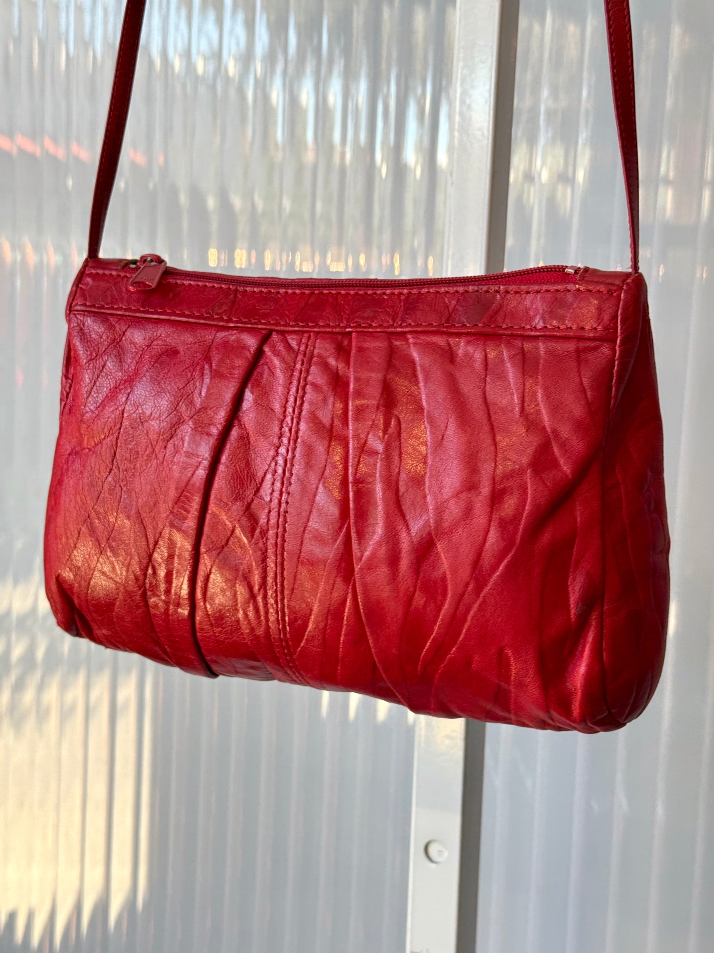Red Eel Skin Zebra Print Embossed Bag