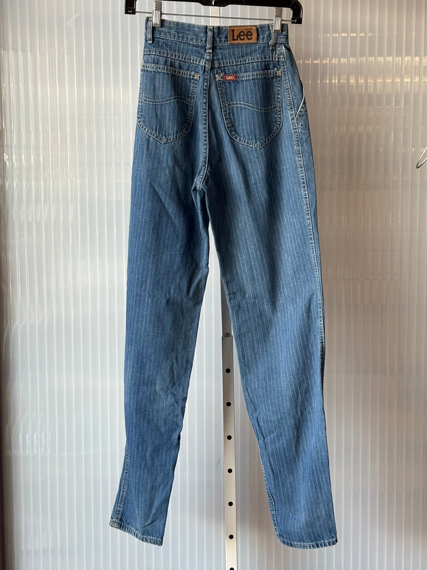 1980s Lee Medium Wash Striped Denim Barrel Jeans