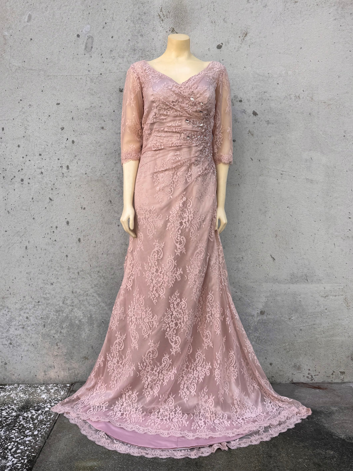 Blush Pink Lace Mother of Bride Wedding Dress