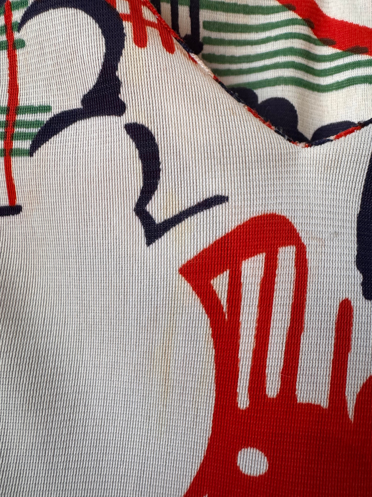 1970s White Orange & Blue Blouse