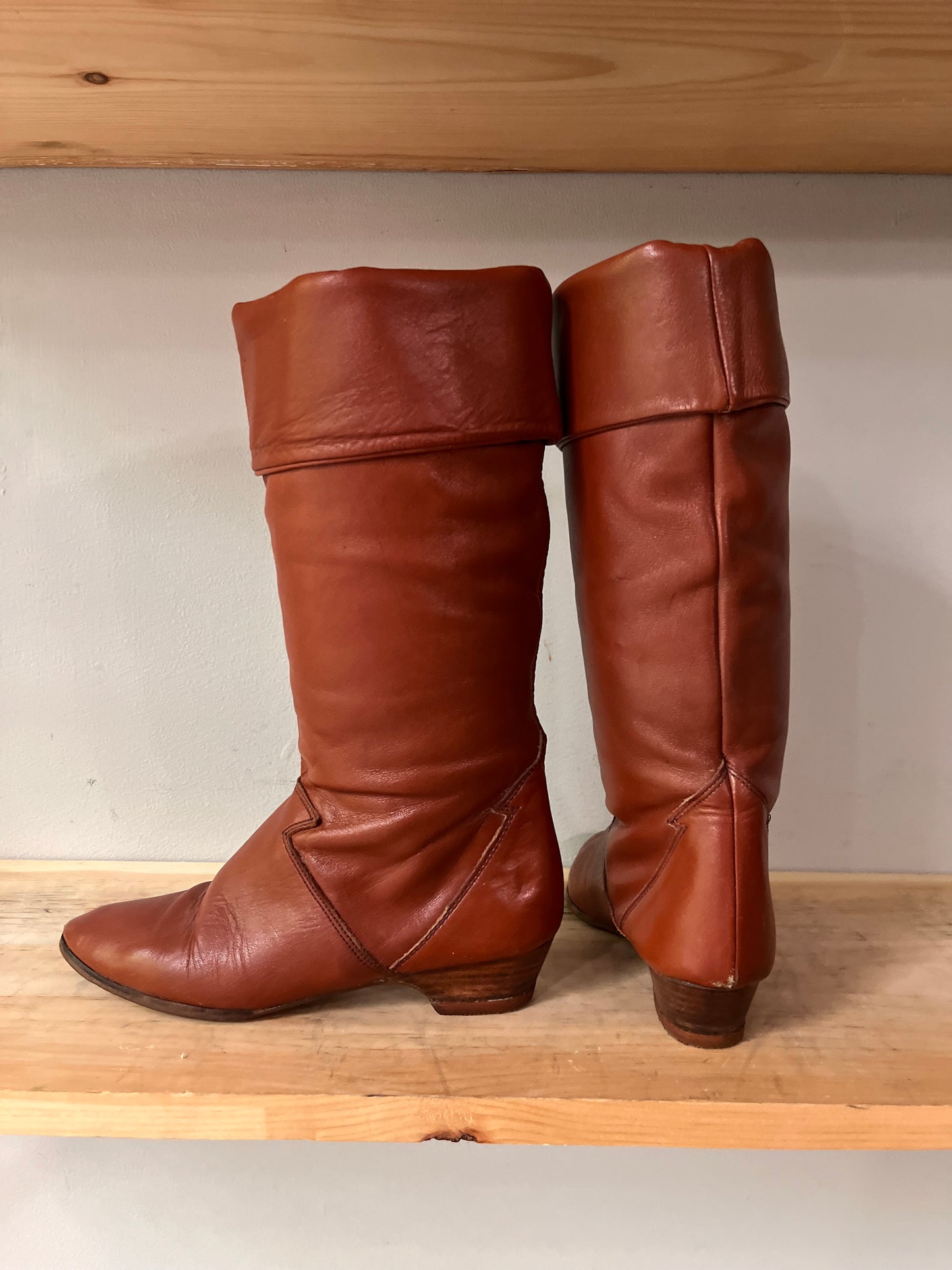 Folded Brown Leather Boots