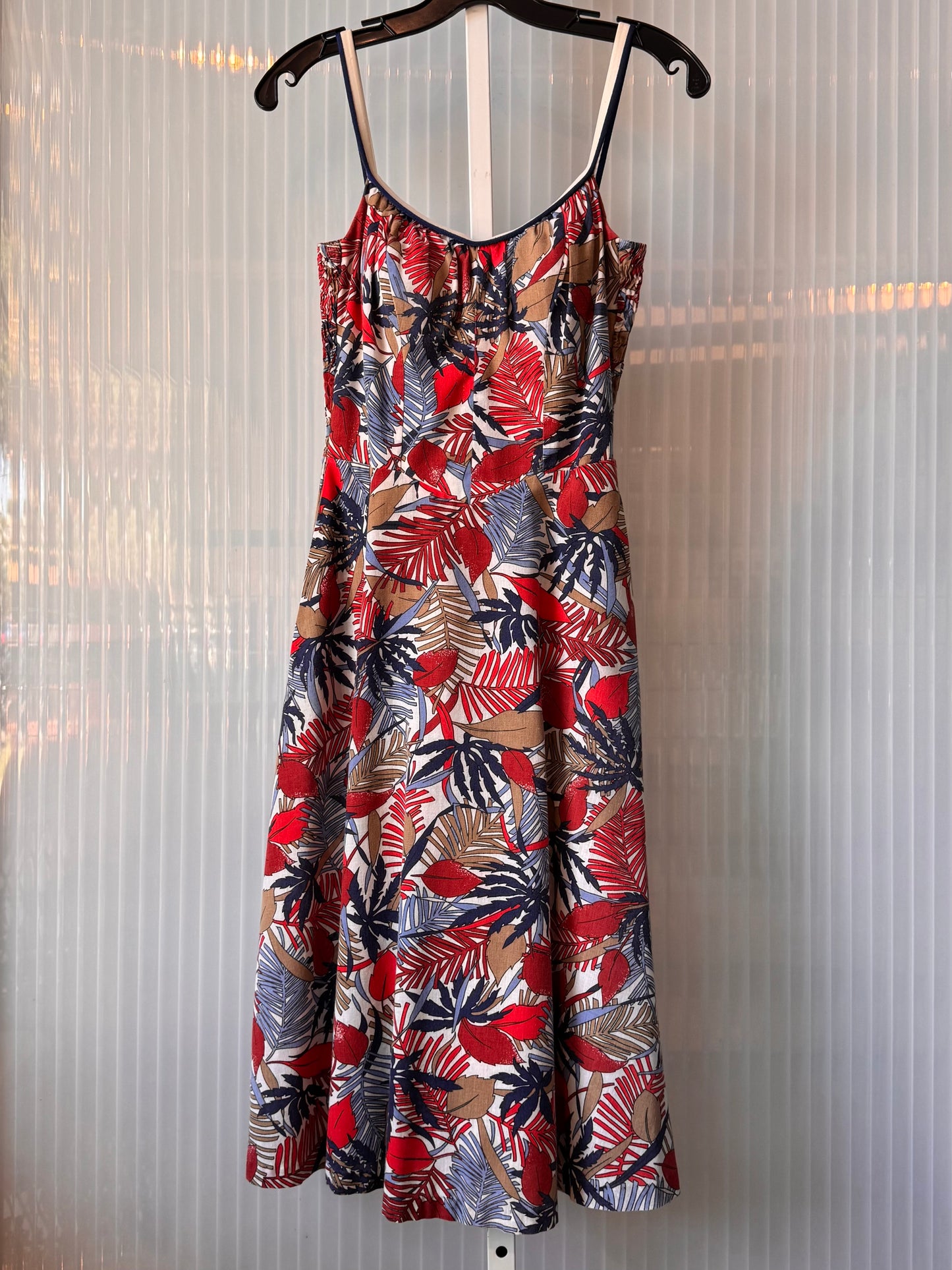 1960s Red White Blue & Tan Fern Sun Dress