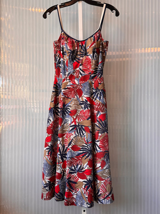 1960s Red White Blue & Tan Fern Sun Dress