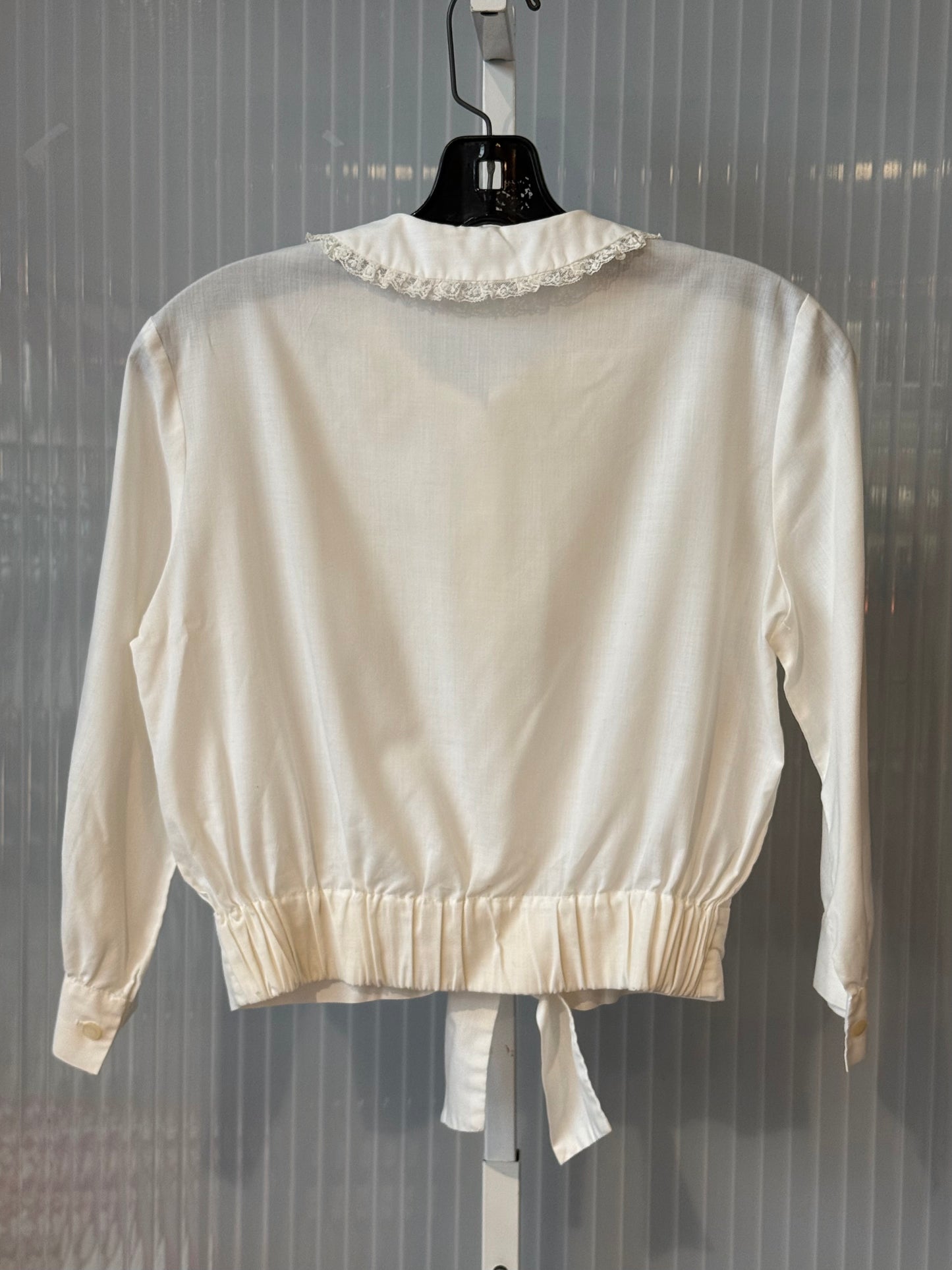 1970s White Tie-Front Button Up Blouse w/ Ruffles