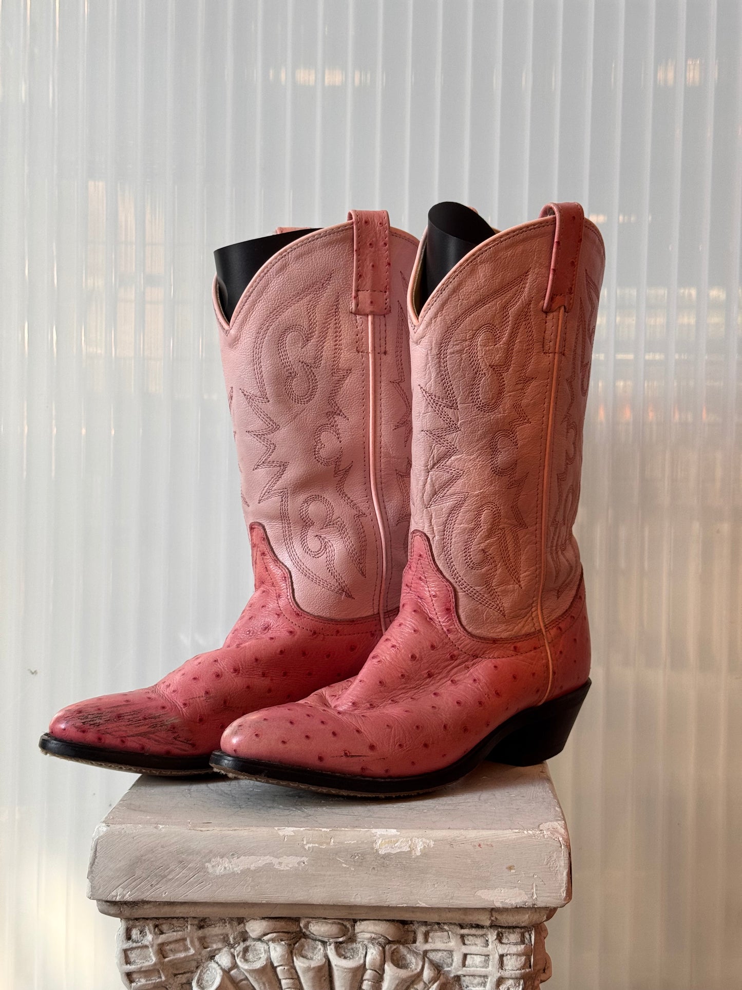 Pink Ostrich Leather Western Boots