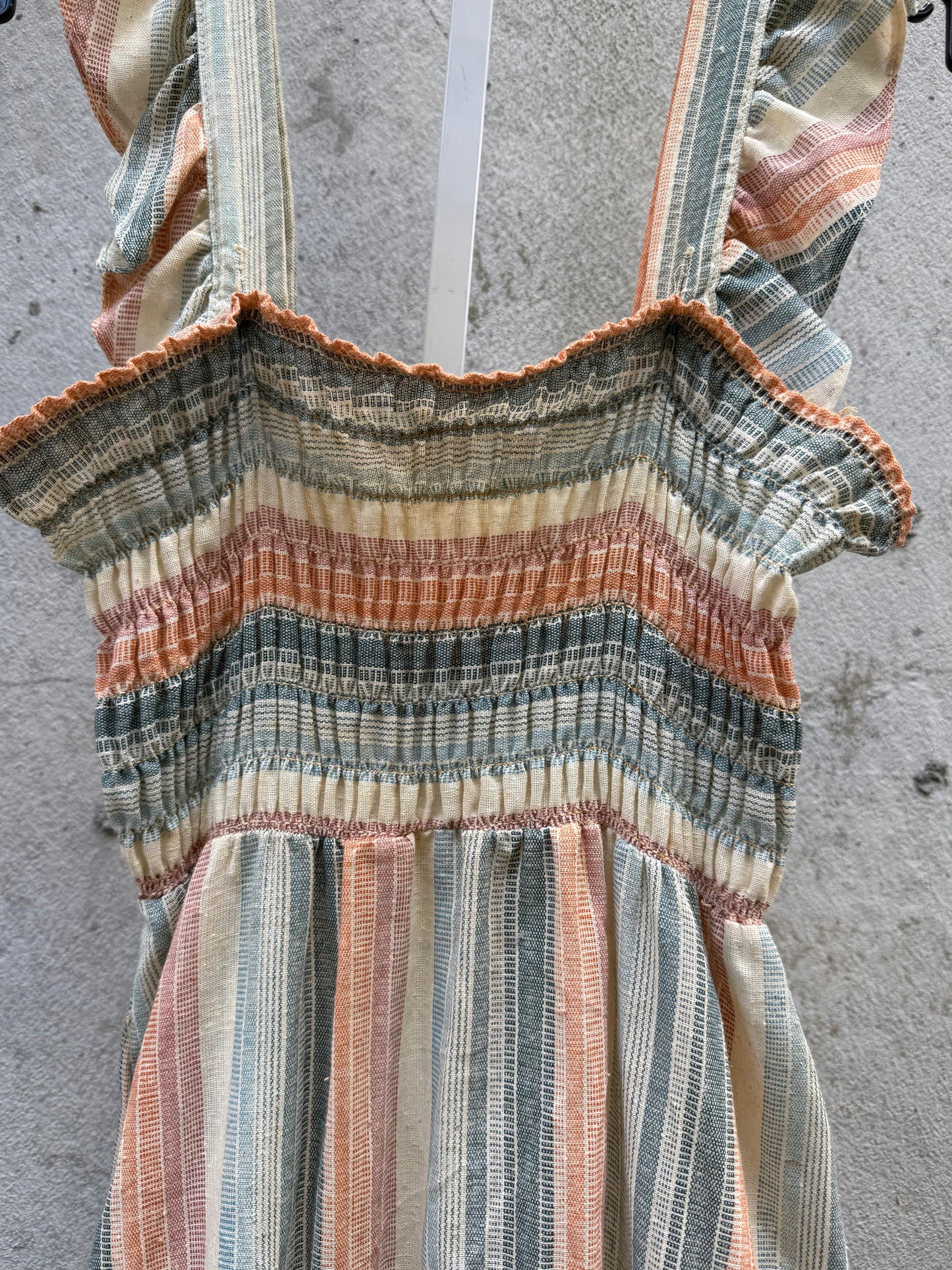 1970s Striped Smocked Sleeveless Maxi Dress