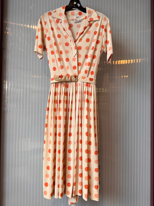 1950s / 60s White & Orange Polka Dot Shirtwaist Dress