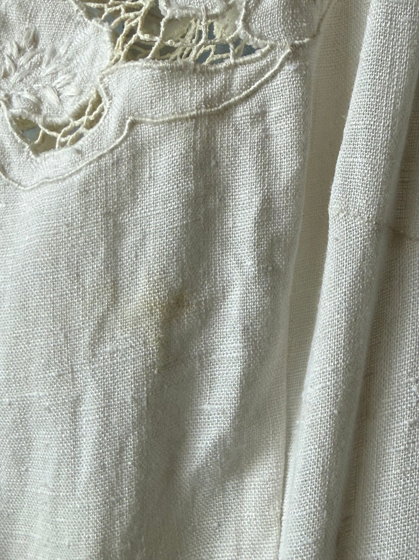 1970s White Linen Eyelet Full Circle Sun Dress