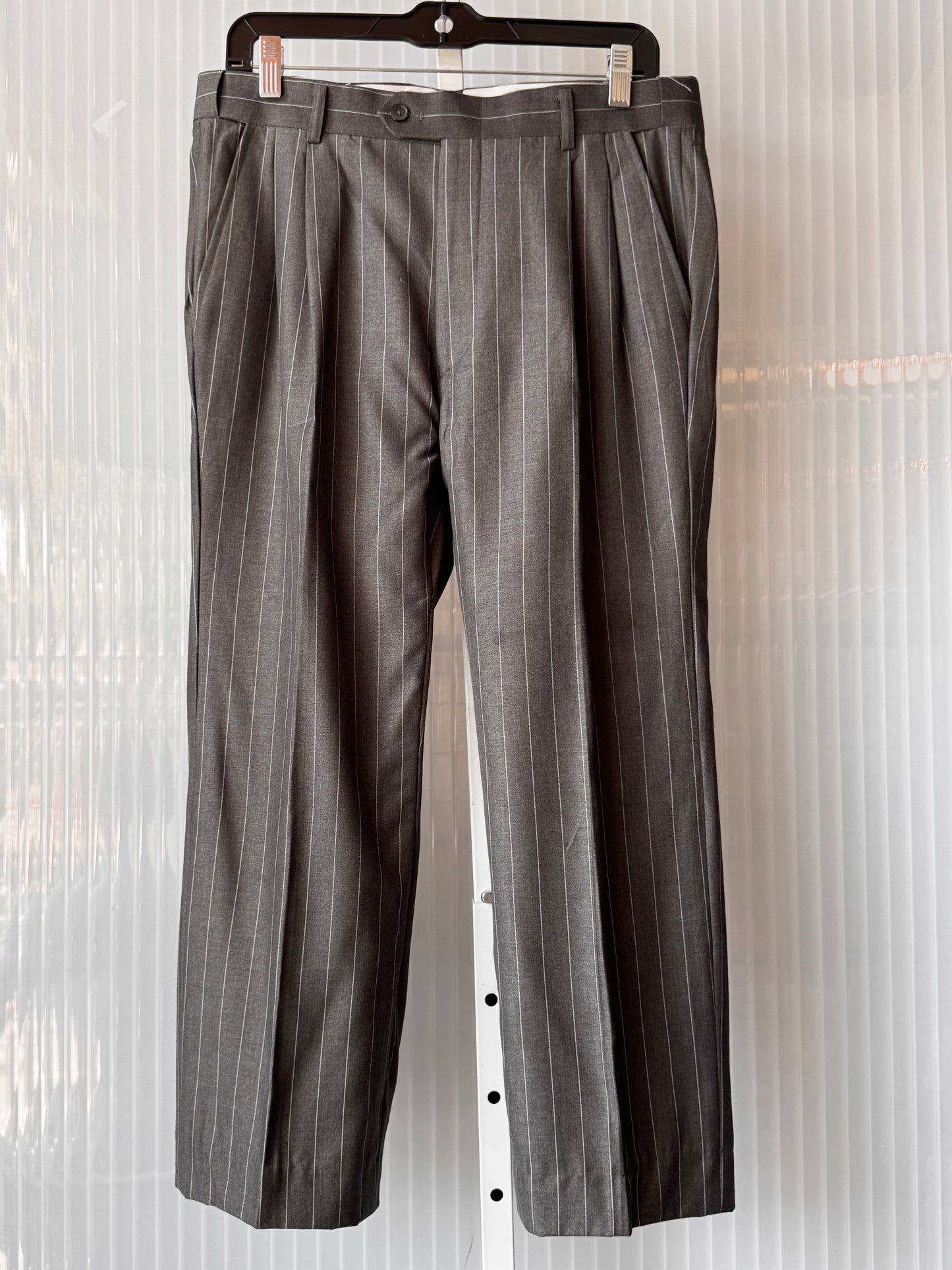 1990s Gray & White Pinstripe Blazer & Pants Suit Set
