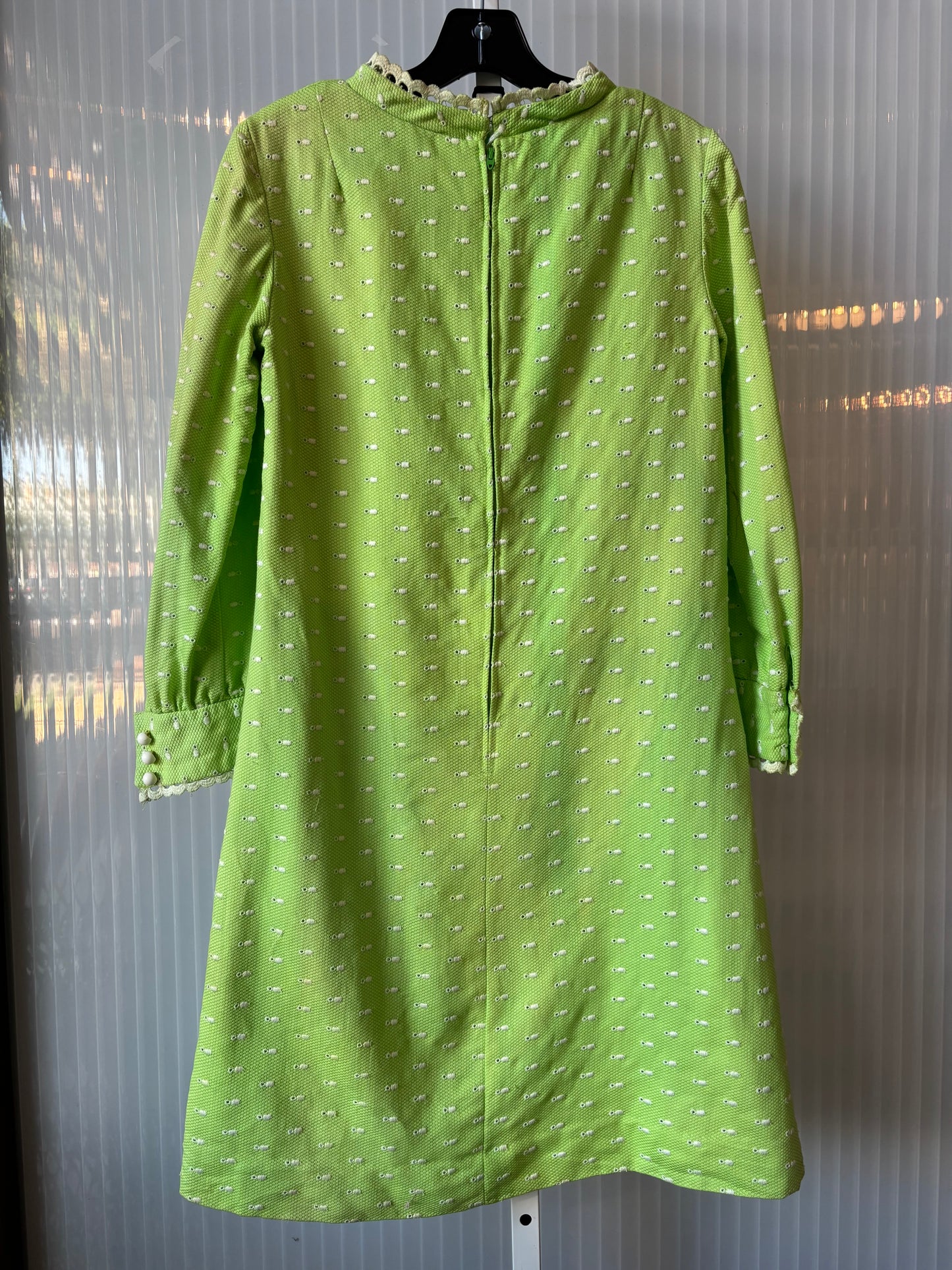 1960s Lime Green Dress with White Eyelet pattern