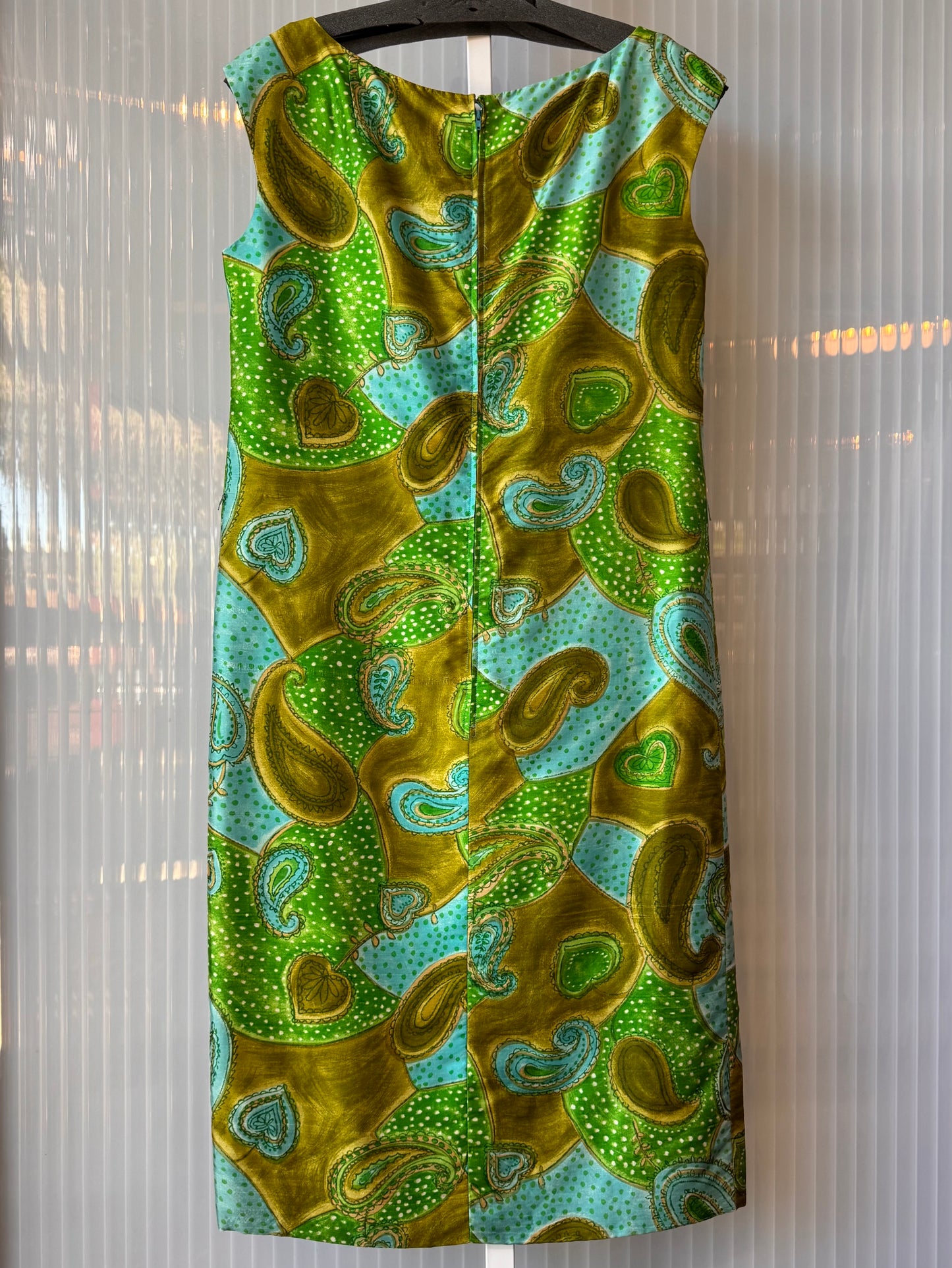 1960s Blue & Green Paisley Shift Dress