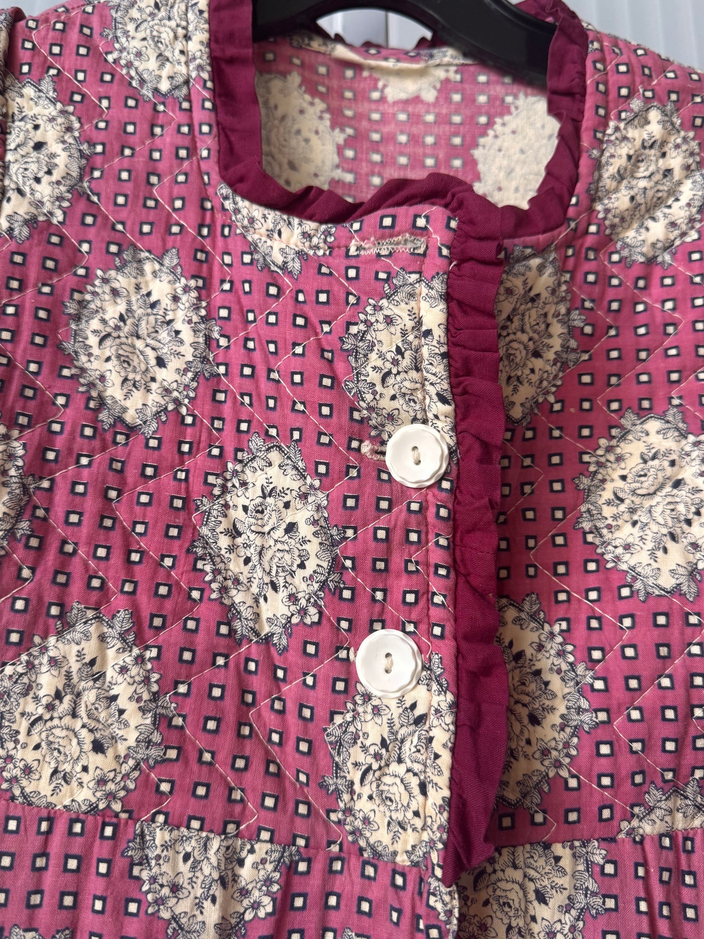 1960s Children's Mauve & Cream Floral & Square Pattern Dress