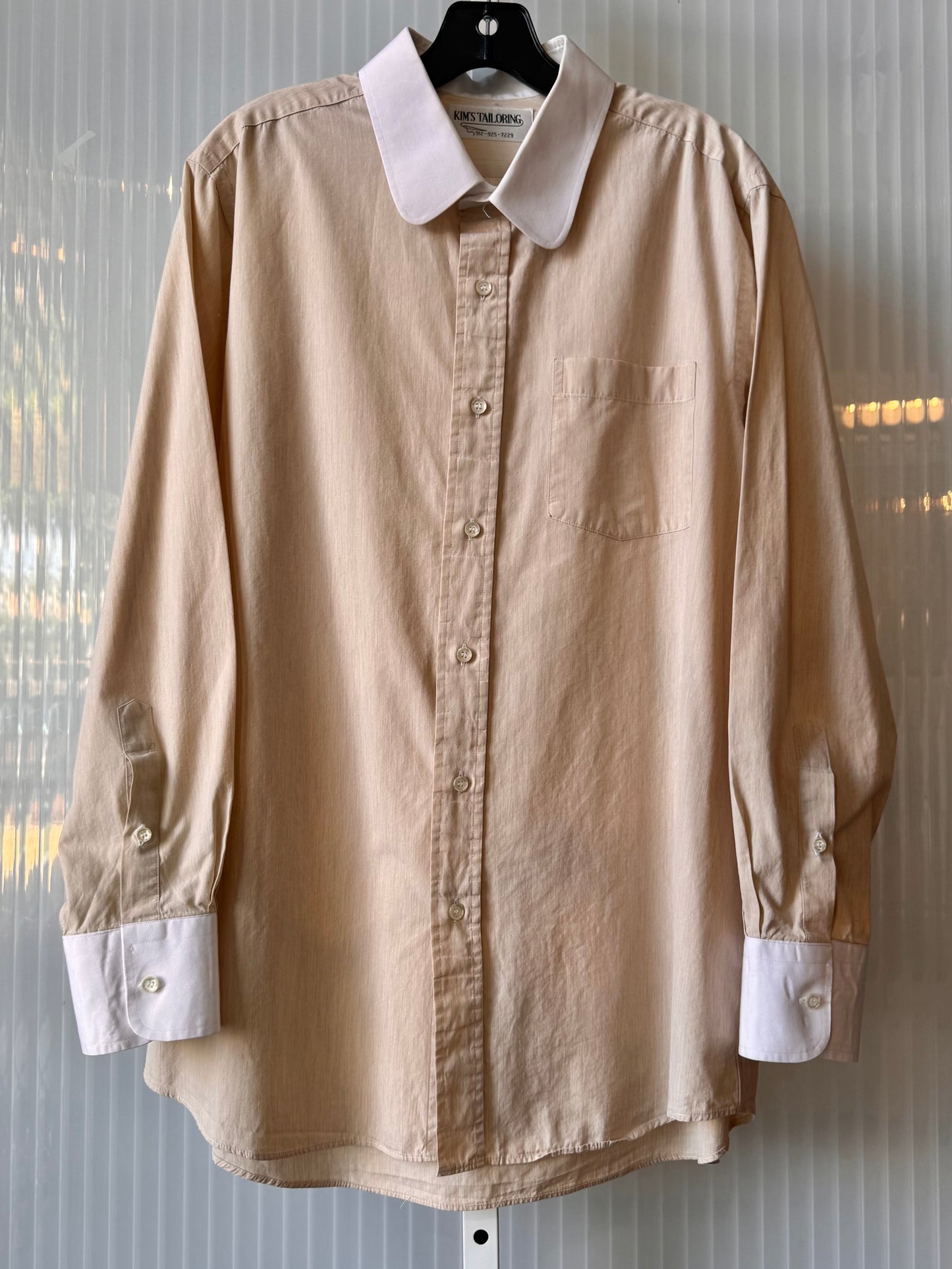 1980s Sandy-Beige Button-up Shirt with White Collar