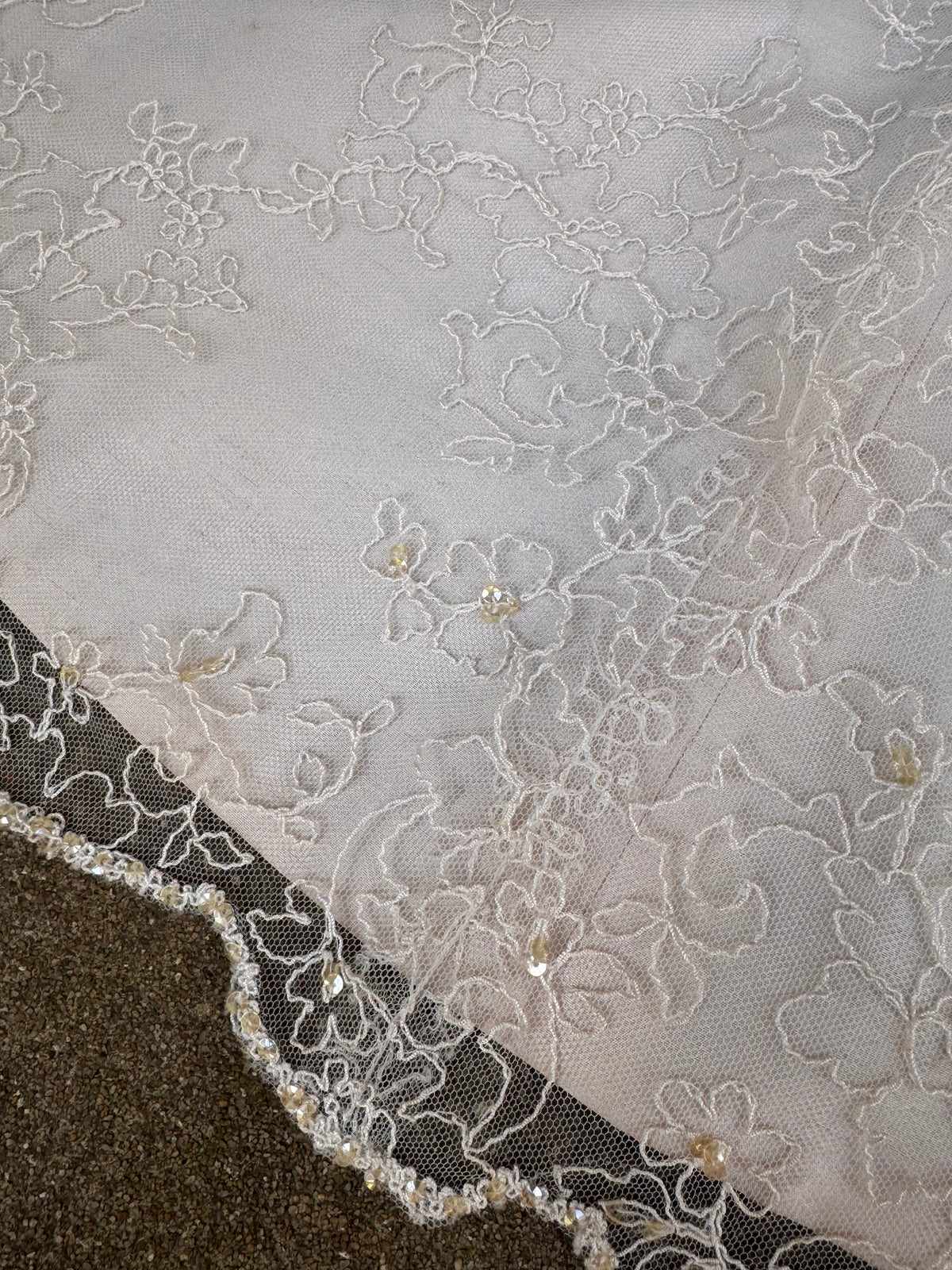 Y2K Taupe Floral Mesh Strapless Wedding Dress