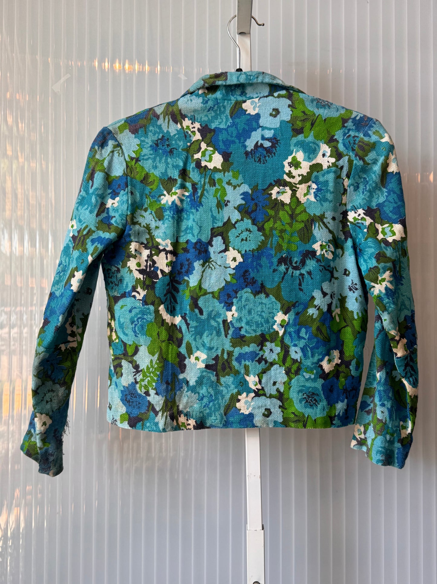 1960s Blue Floral Blazer & Pencil Skirt Set