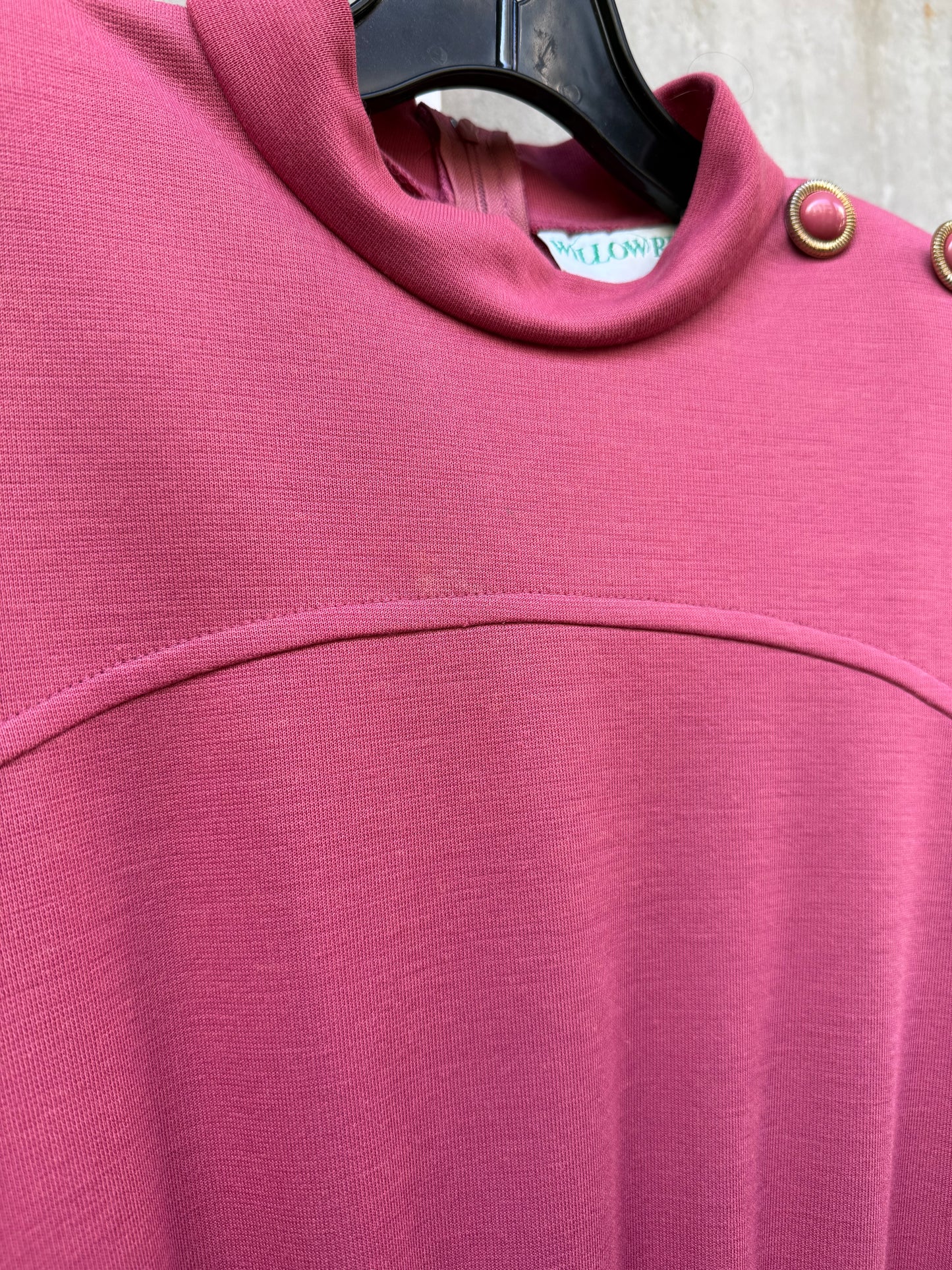 1980s Mauve Dress with Elastic Waist & Buttons Set